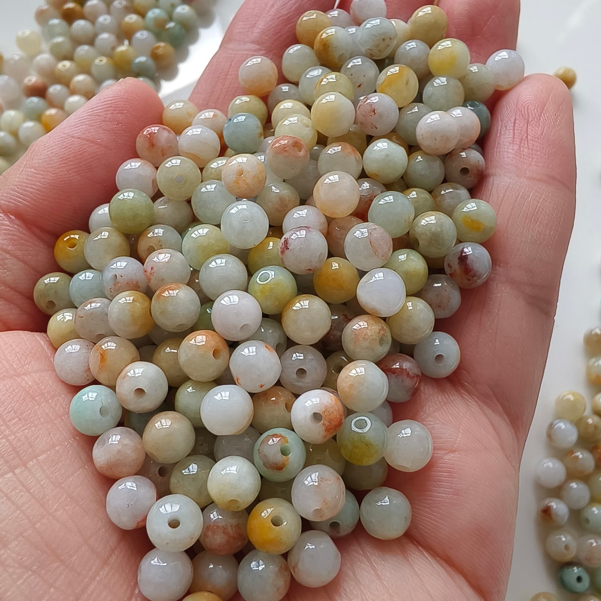 DDP 50pcs 6mm Natural Certificated Multi Color Burmese Jadeite Round Loose Beads