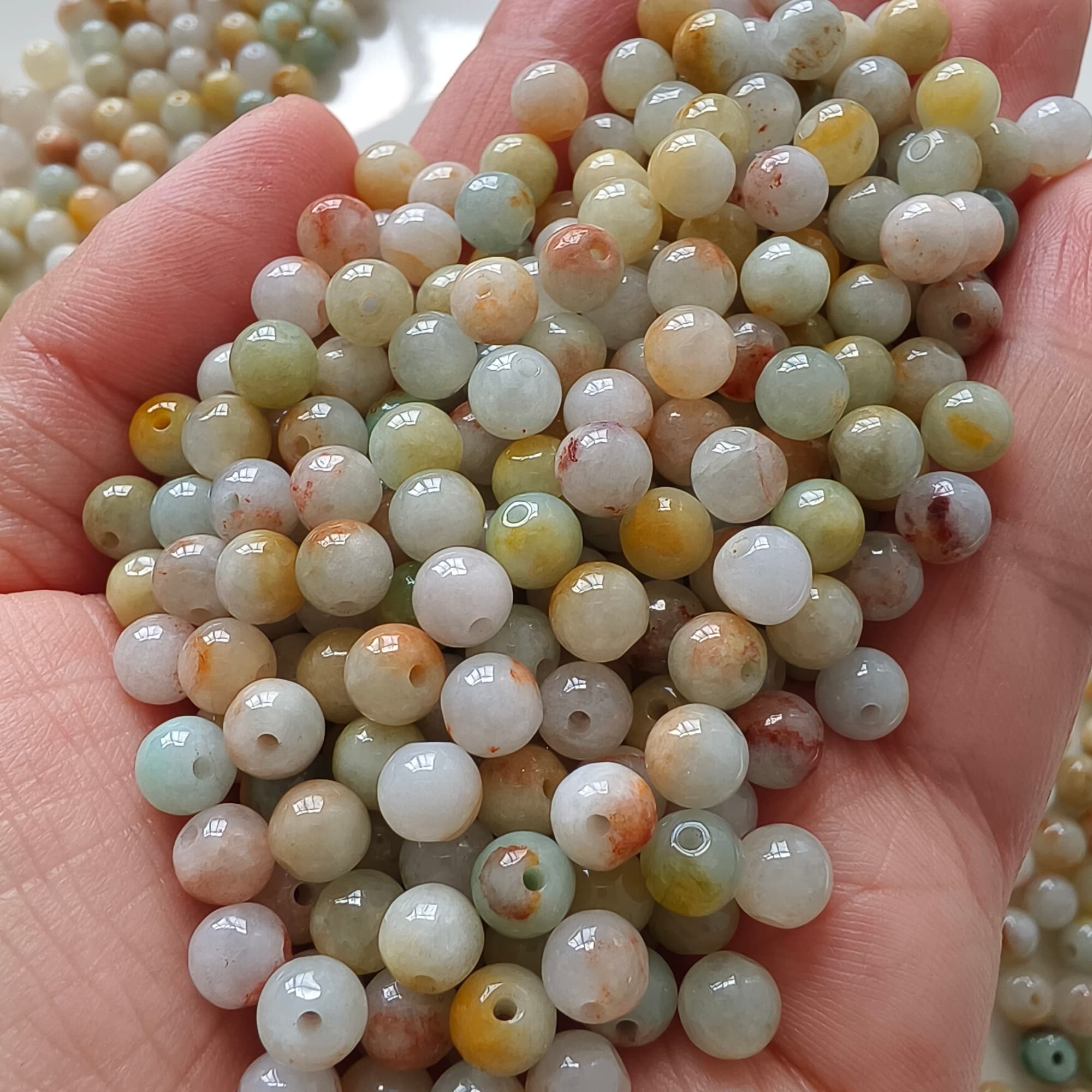 DDP 50pcs 6mm Natural Certificated Multi Color Burmese Jadeite Round Loose Beads