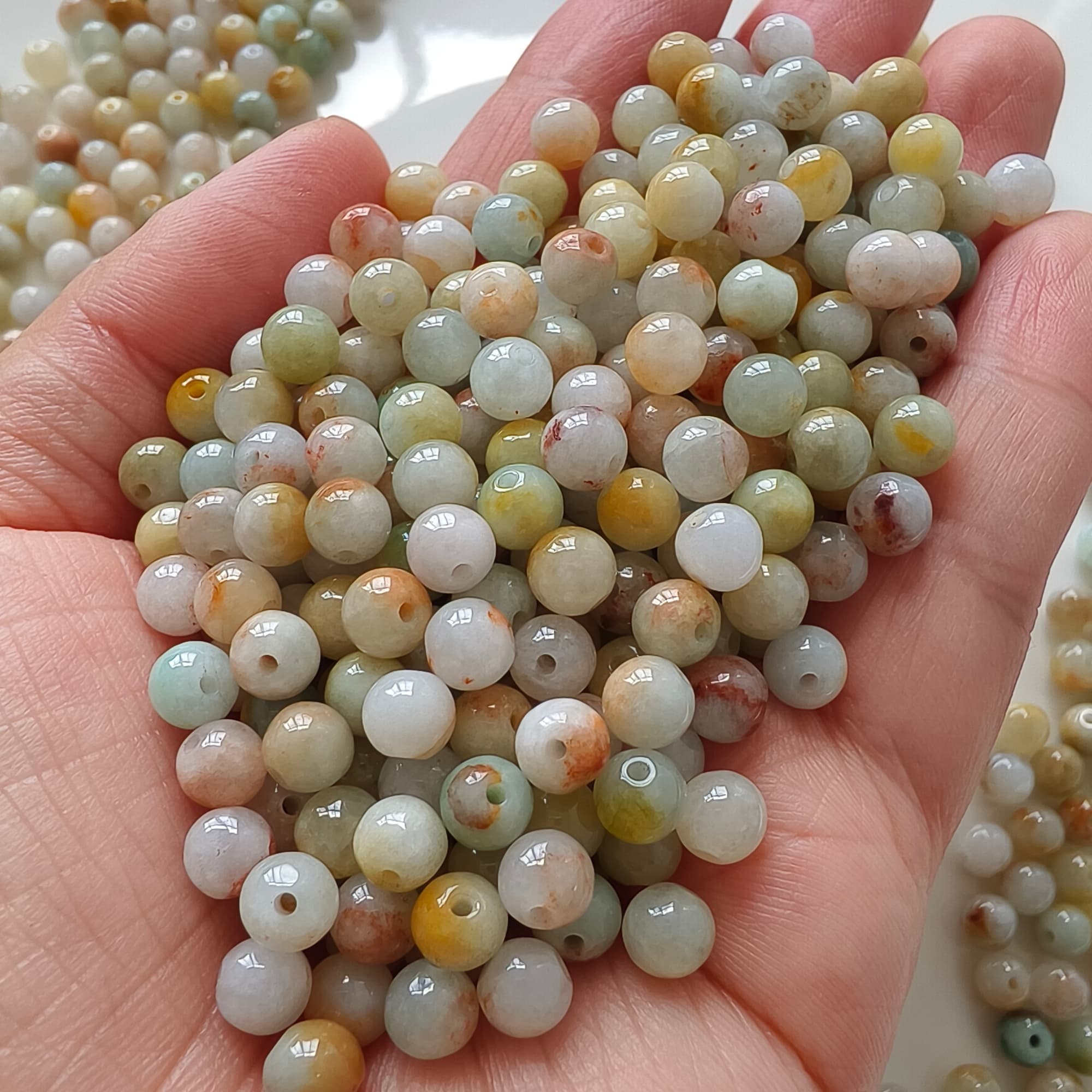 DDP 50pcs 6mm Natural Certificated Multi Color Burmese Jadeite Round Loose Beads