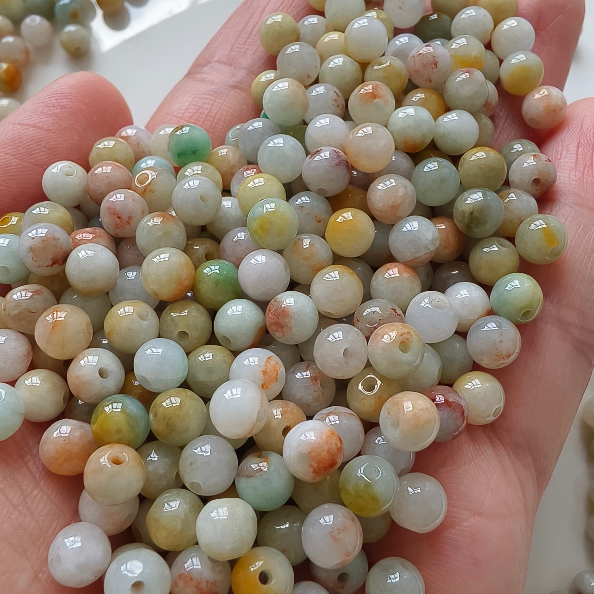DDP 50pcs 6mm Natural Certificated Multi Color Burmese Jadeite Round Loose Beads