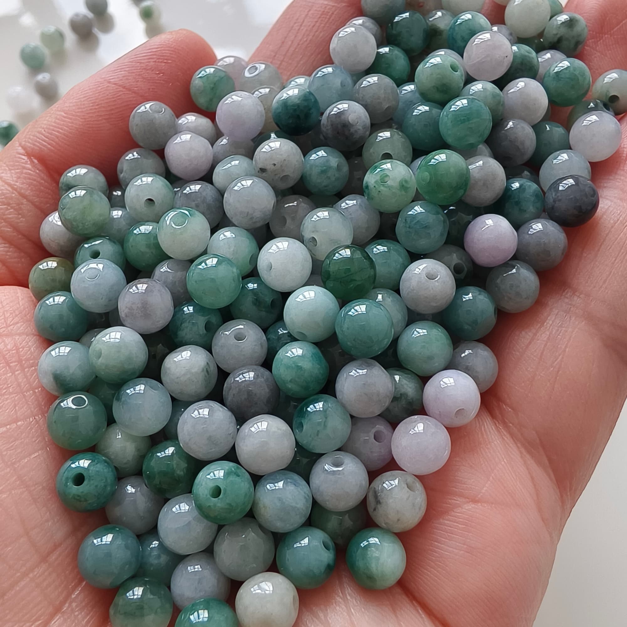 DDP 50pcs 6mm Natural Certificated Type A Green White Moss In Snow Burmese Jadeite Round Beads