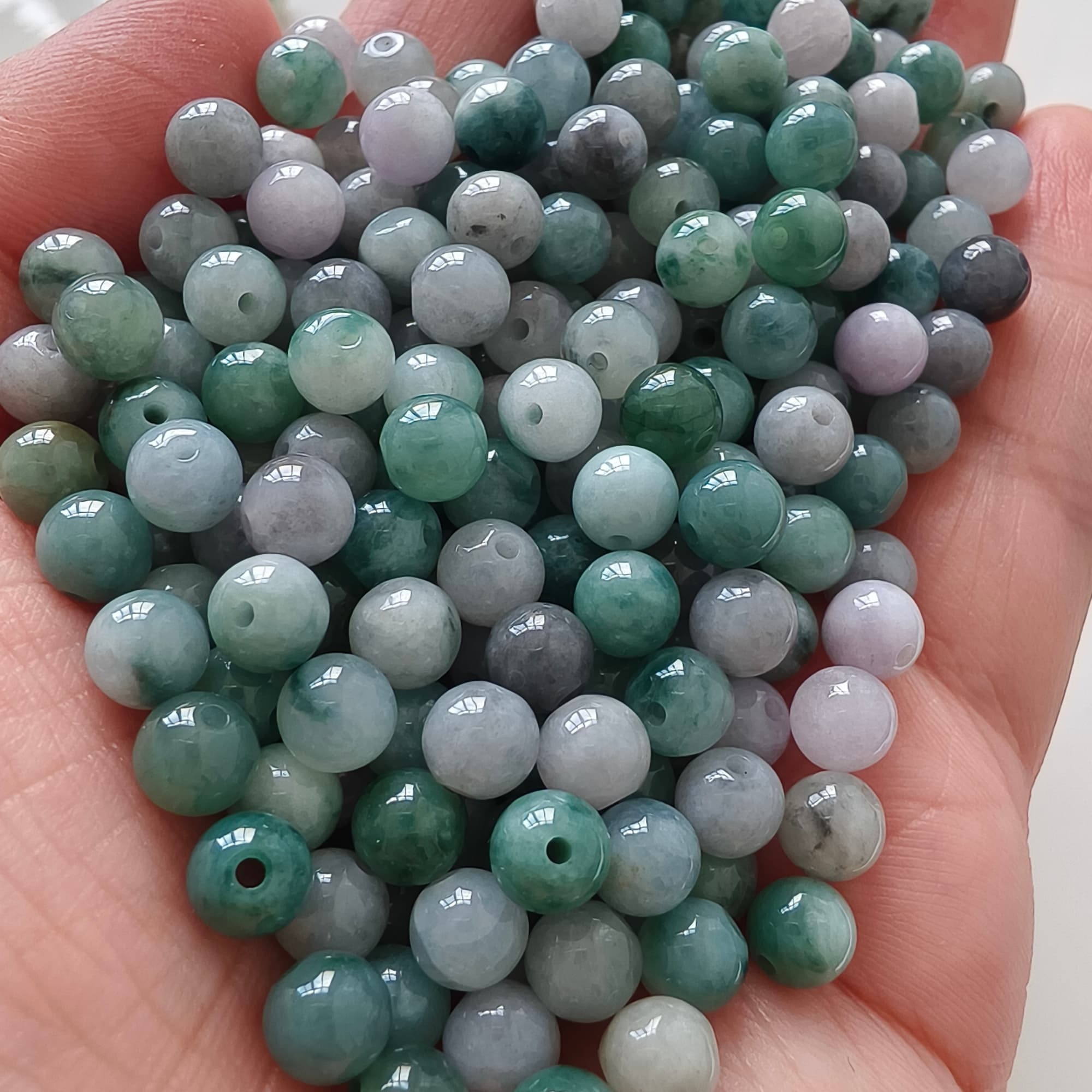 DDP 50pcs 6mm Natural Certificated Type A Green White Moss In Snow Burmese Jadeite Round Beads