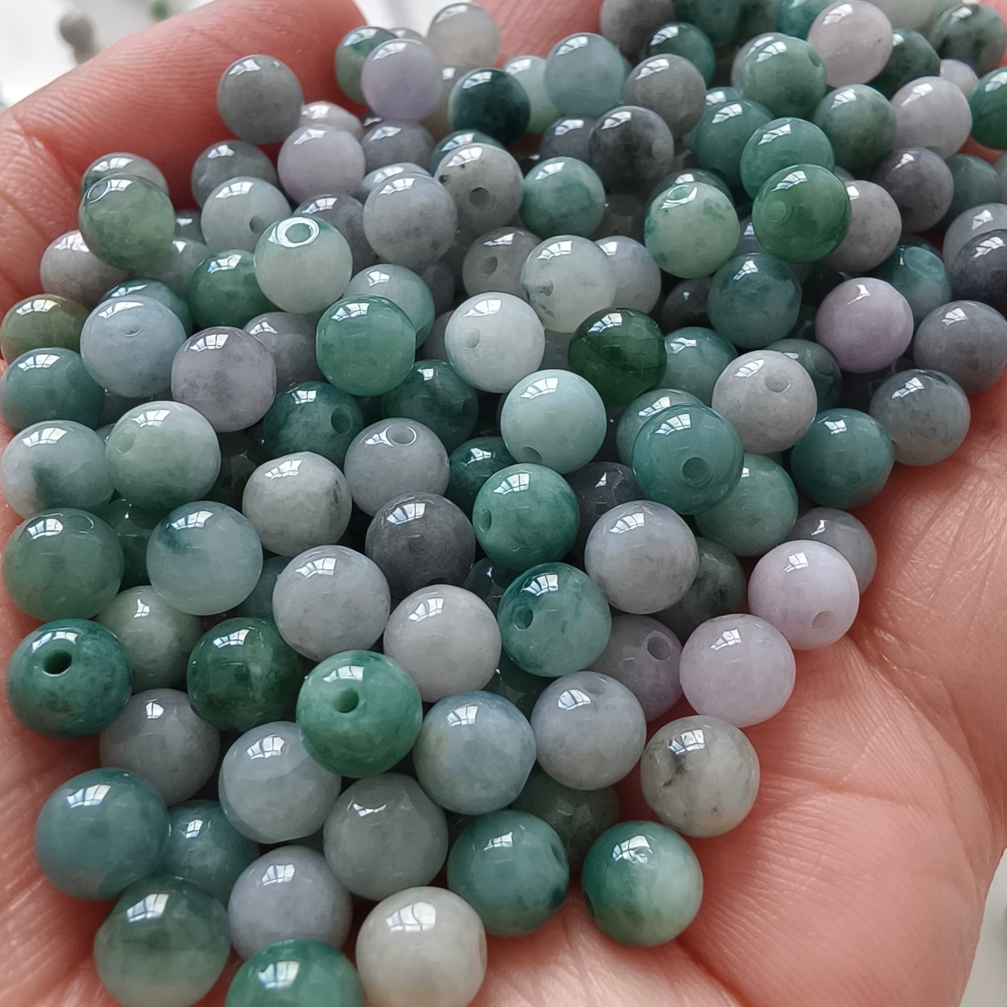 DDP 50pcs 6mm Natural Certificated Type A Green White Moss In Snow Burmese Jadeite Round Beads