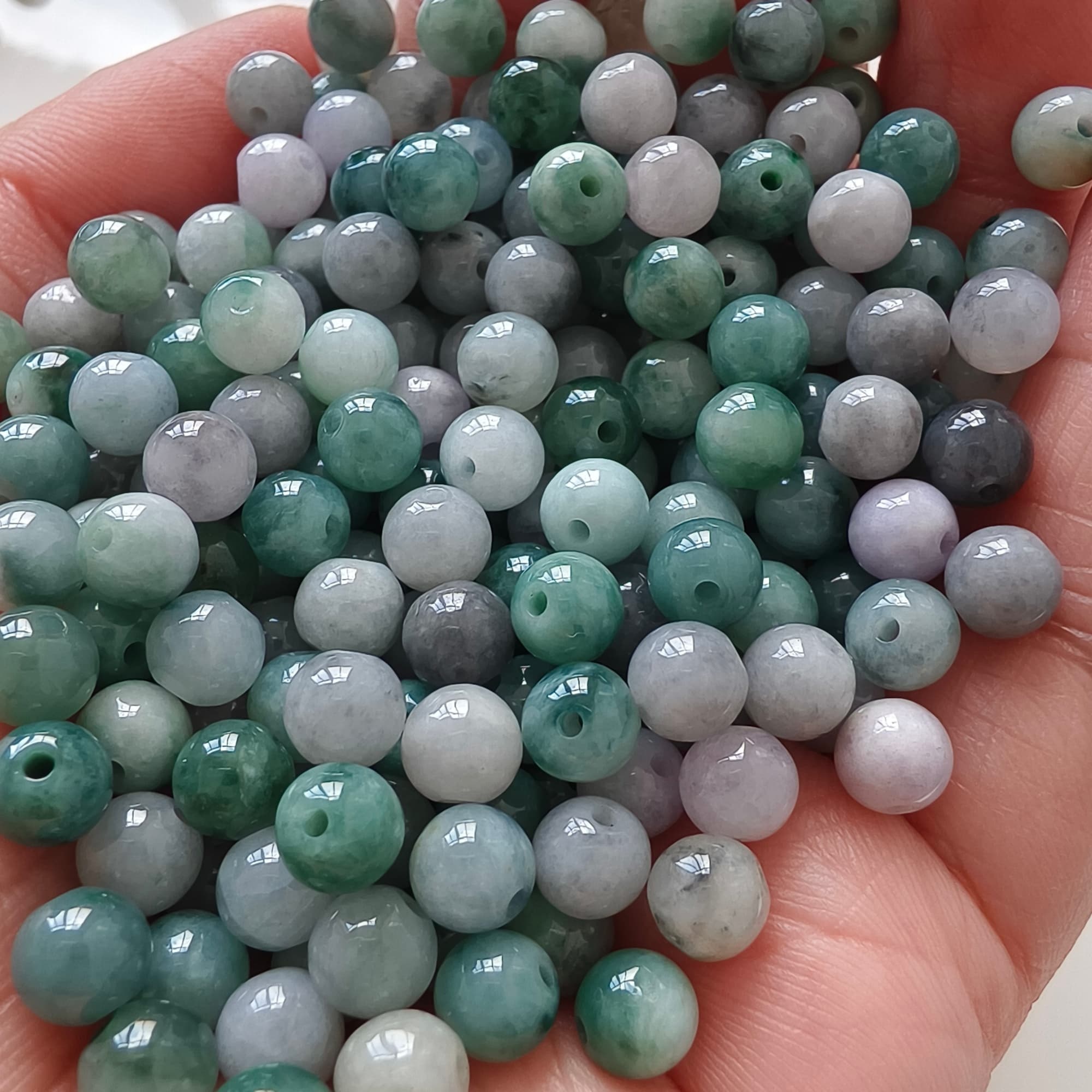 DDP 50pcs 6mm Natural Certificated Type A Green White Moss In Snow Burmese Jadeite Round Beads