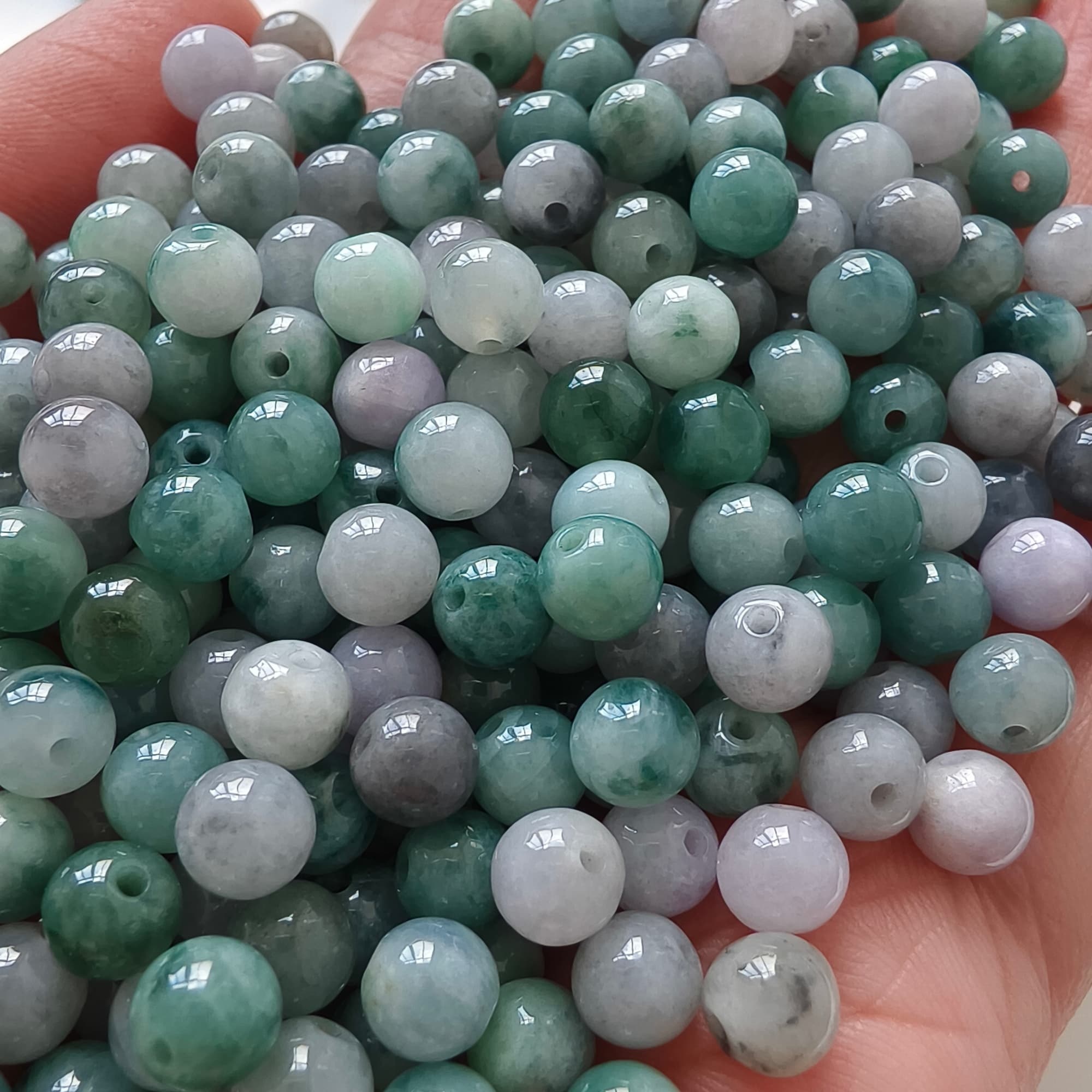 DDP 50pcs 6mm Natural Certificated Type A Green White Moss In Snow Burmese Jadeite Round Beads