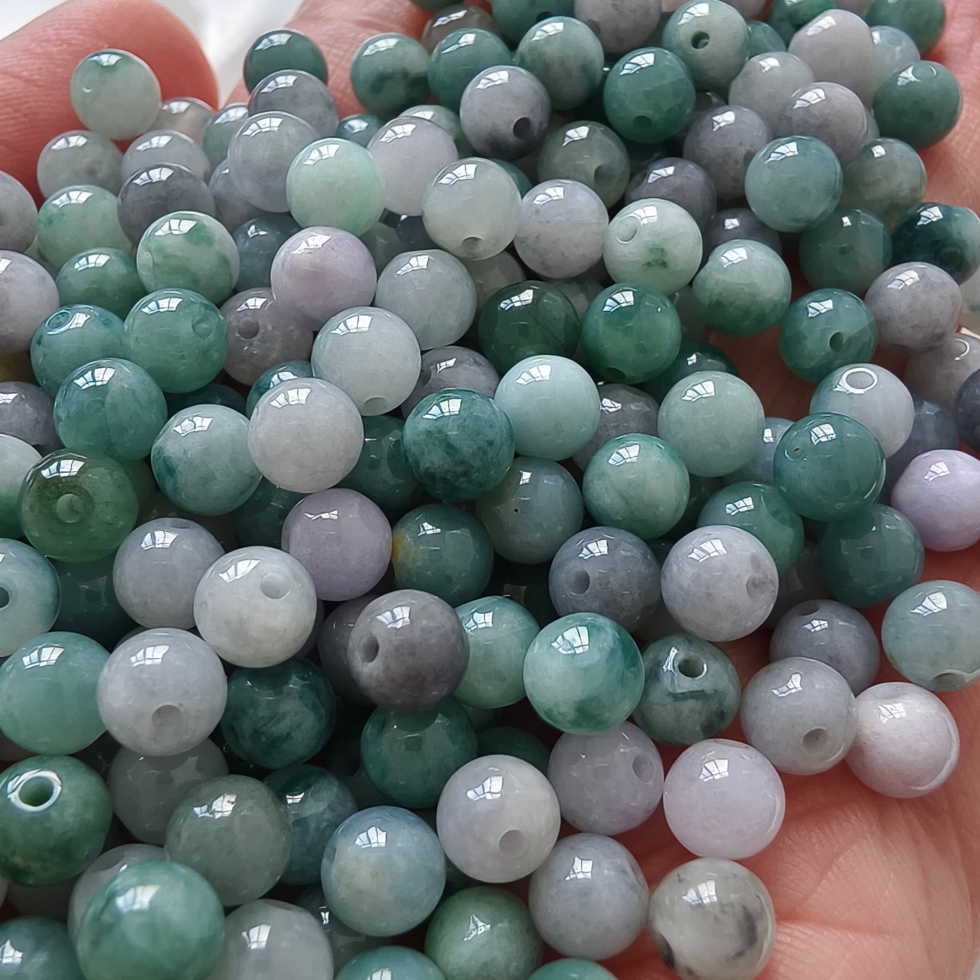 DDP 50pcs 6mm Natural Certificated Type A Green White Moss In Snow Burmese Jadeite Round Beads