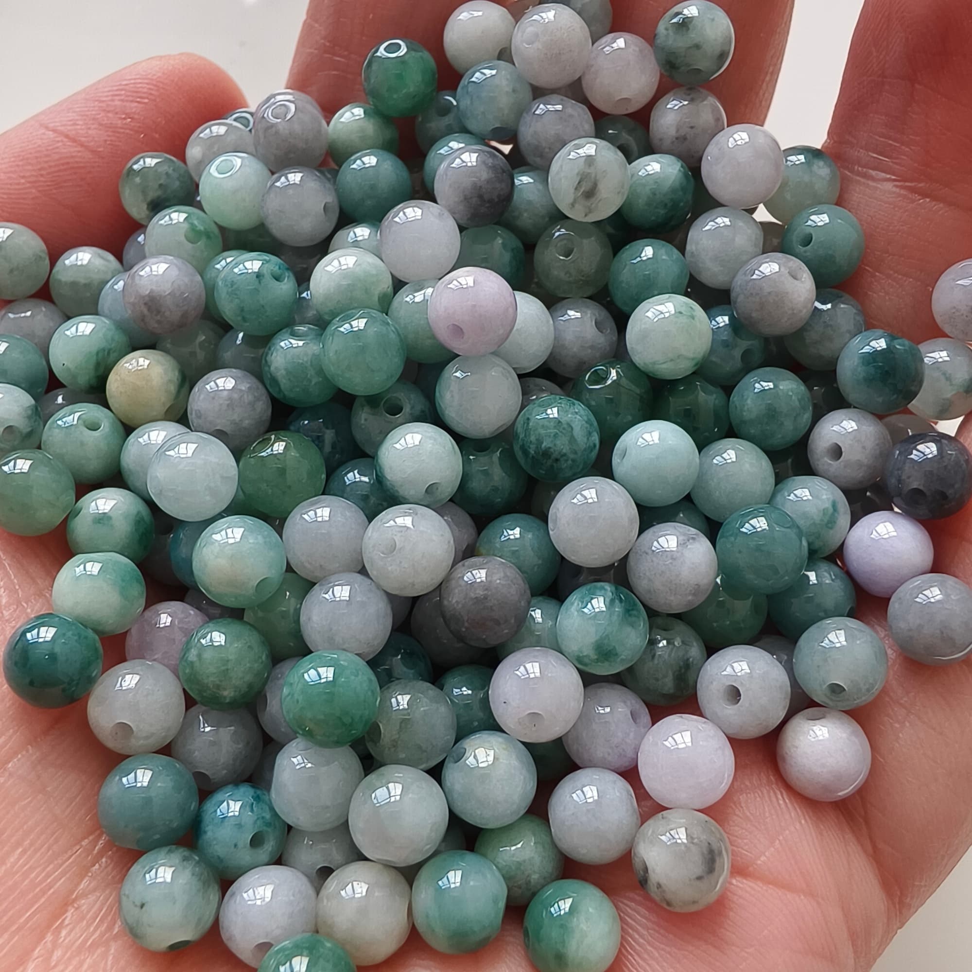 DDP 50pcs 6mm Natural Certificated Type A Green White Moss In Snow Burmese Jadeite Round Beads