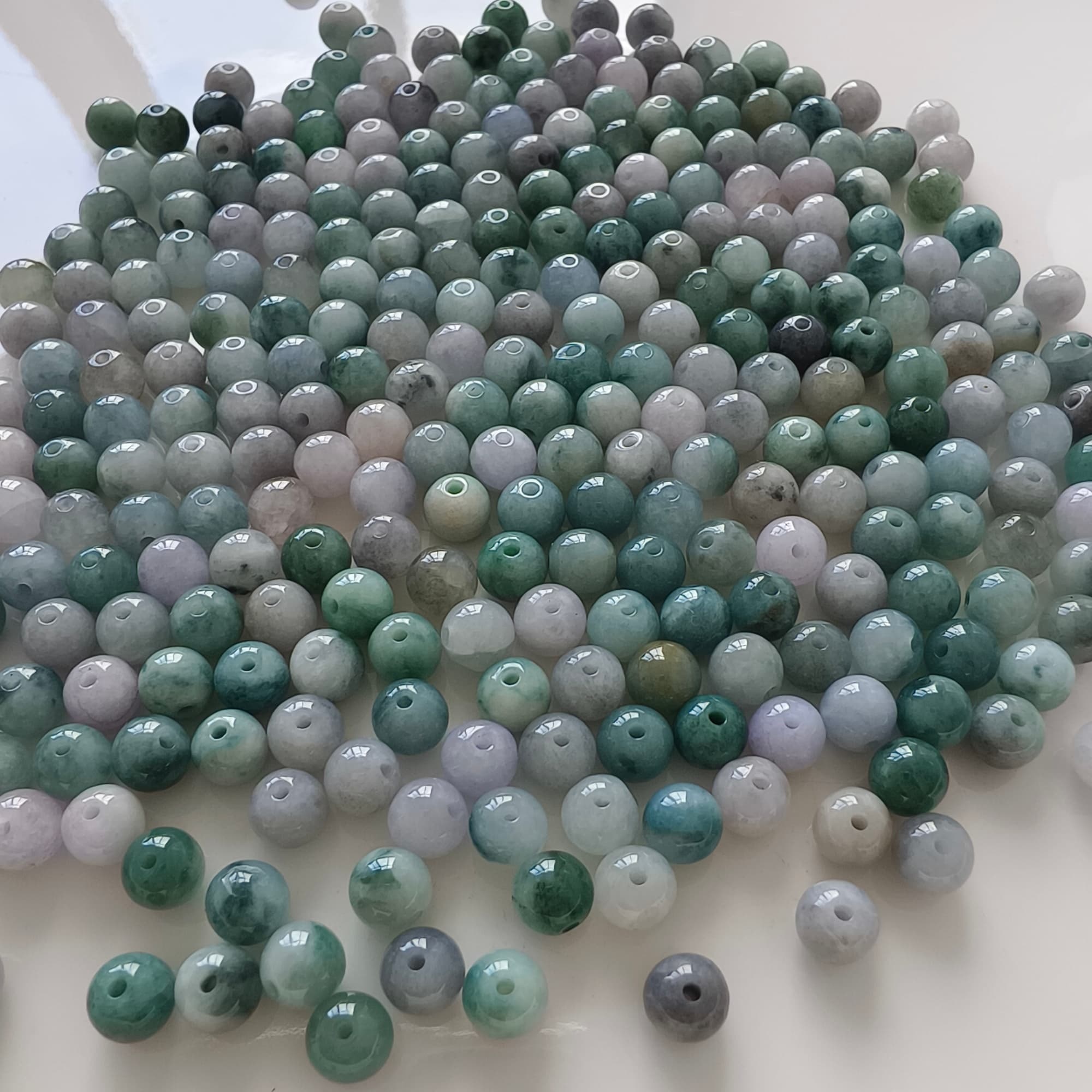 DDP 50pcs 6mm Natural Certificated Type A Green White Moss In Snow Burmese Jadeite Round Beads