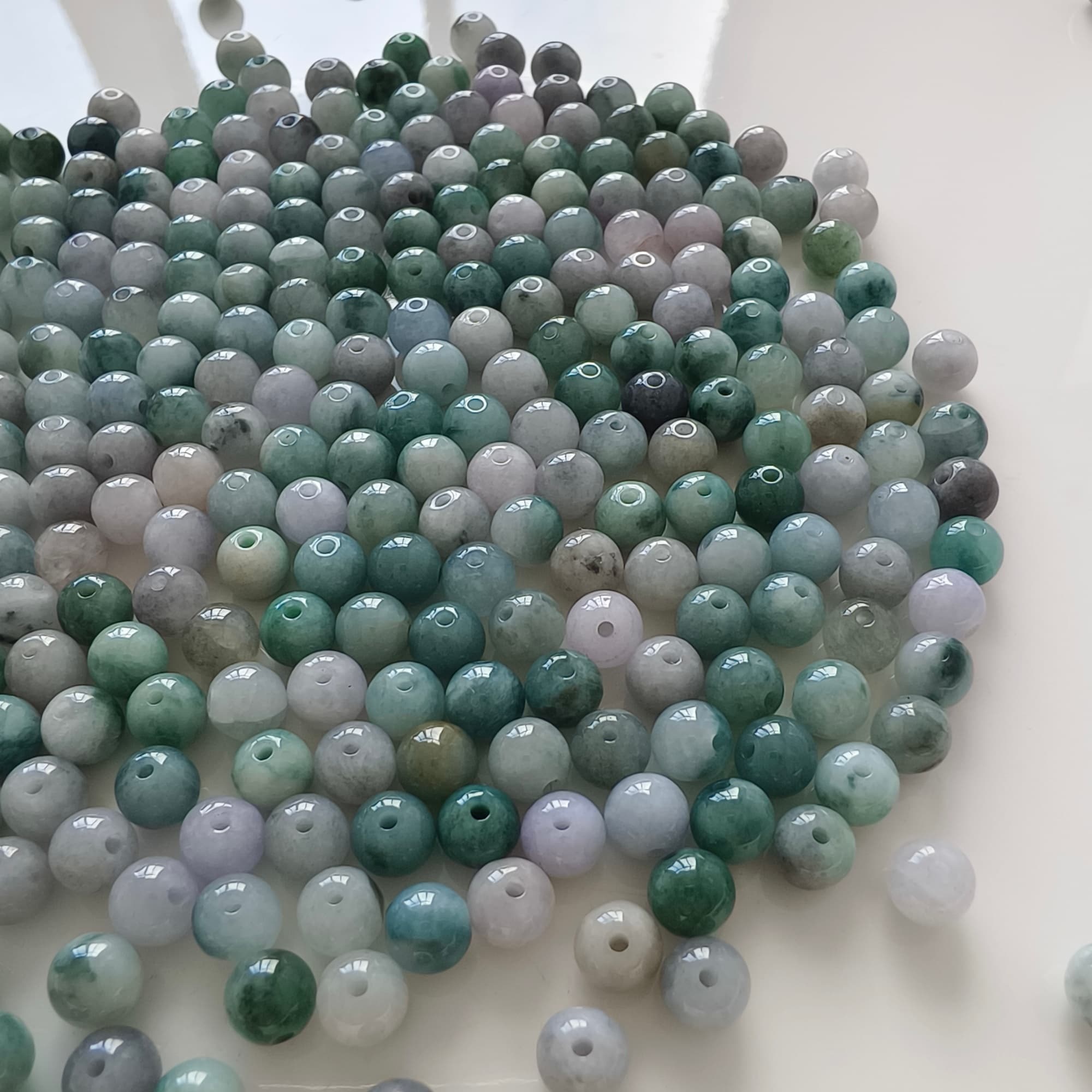 DDP 50pcs 6mm Natural Certificated Type A Green White Moss In Snow Burmese Jadeite Round Beads
