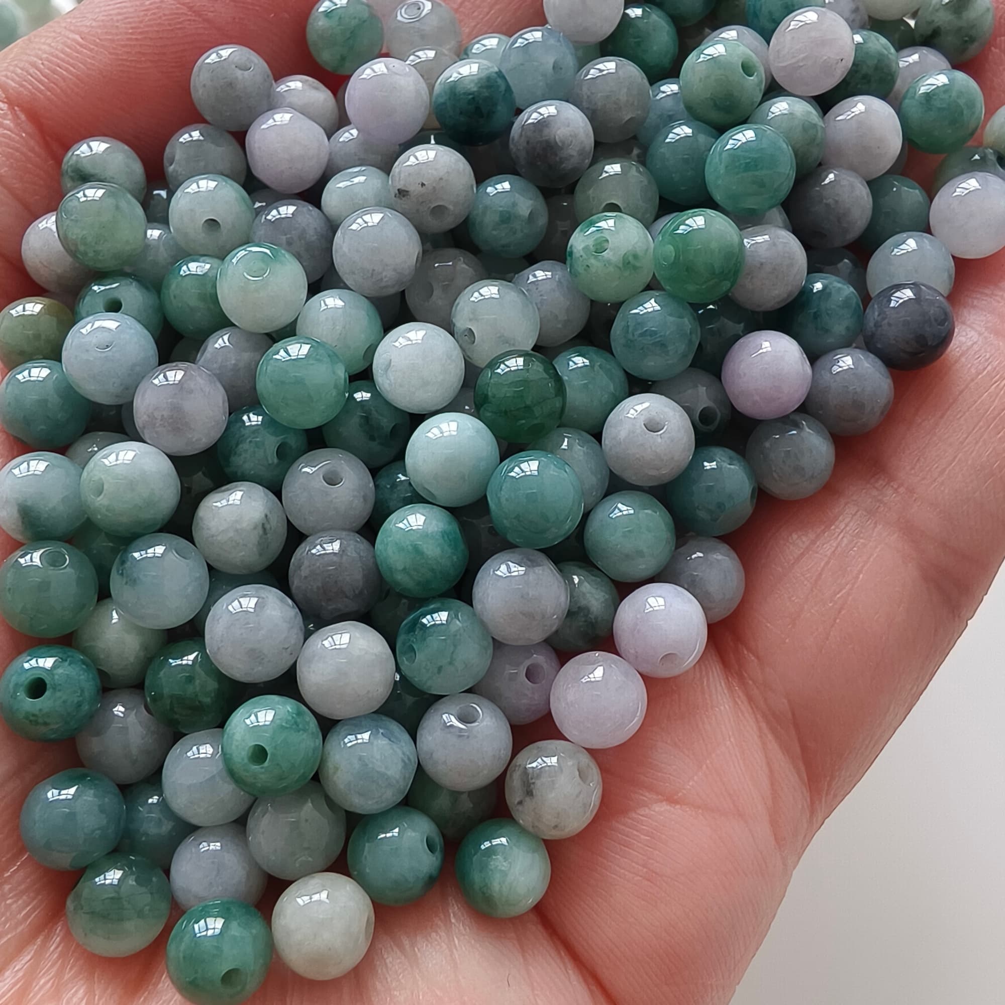 DDP 50pcs 6mm Natural Certificated Type A Green White Moss In Snow Burmese Jadeite Round Beads