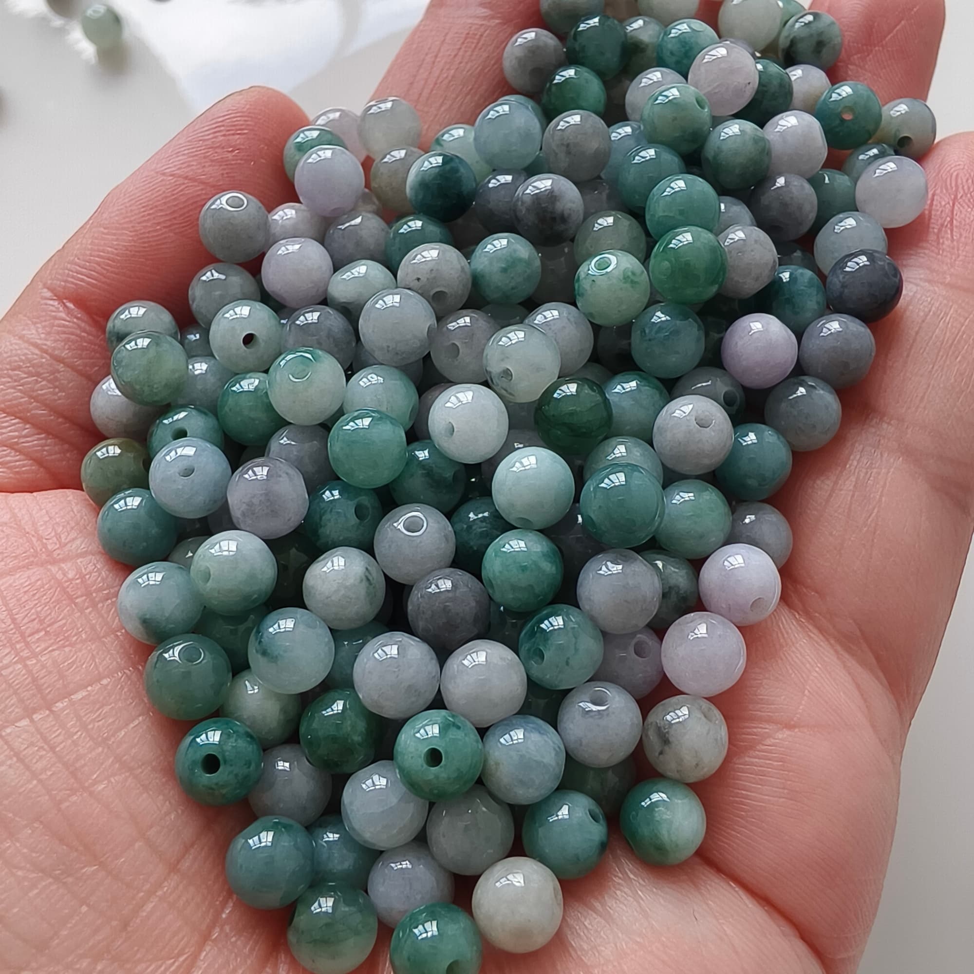 DDP 50pcs 6mm Natural Certificated Type A Green White Moss In Snow Burmese Jadeite Round Beads