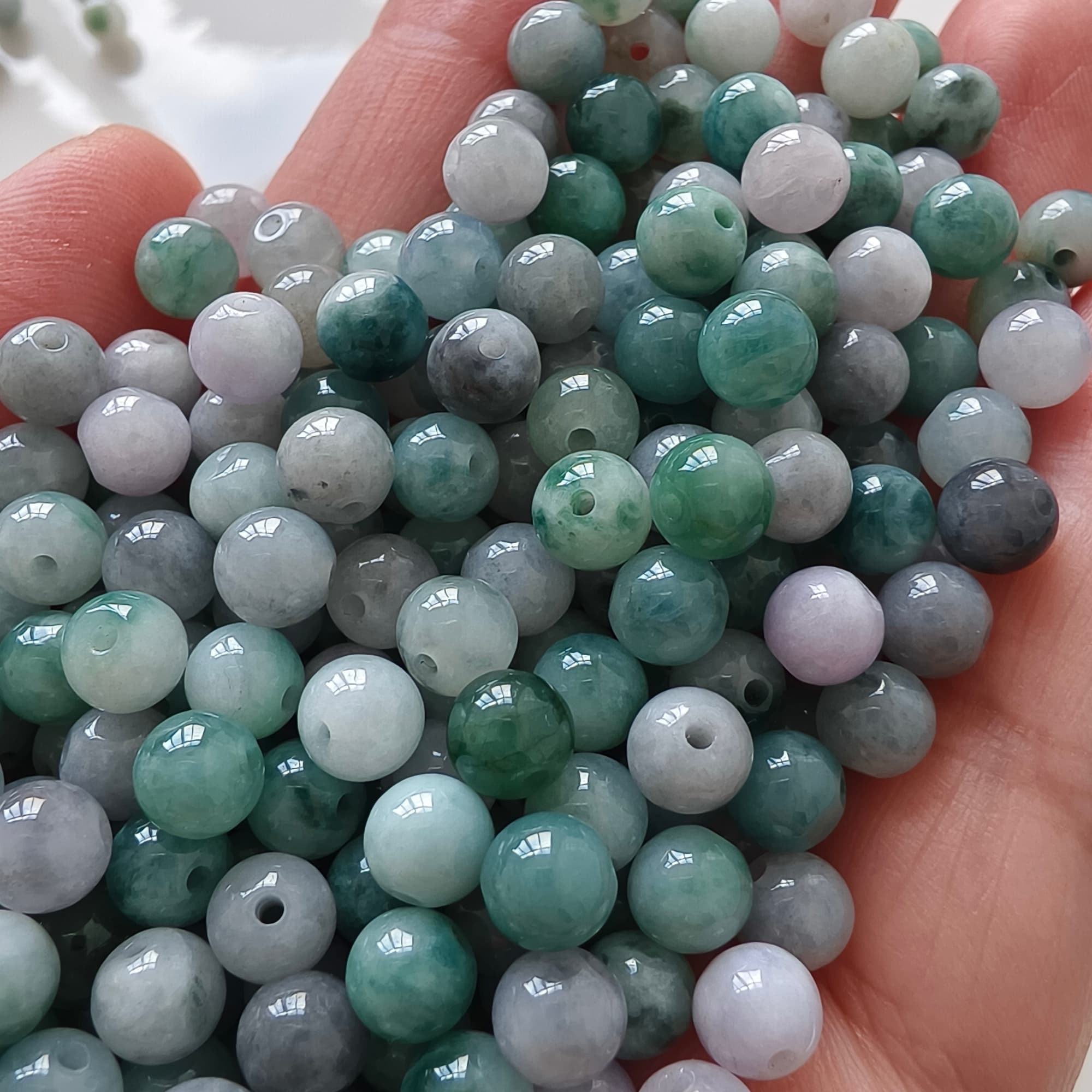 DDP 50pcs 6mm Natural Certificated Type A Green White Moss In Snow Burmese Jadeite Round Beads