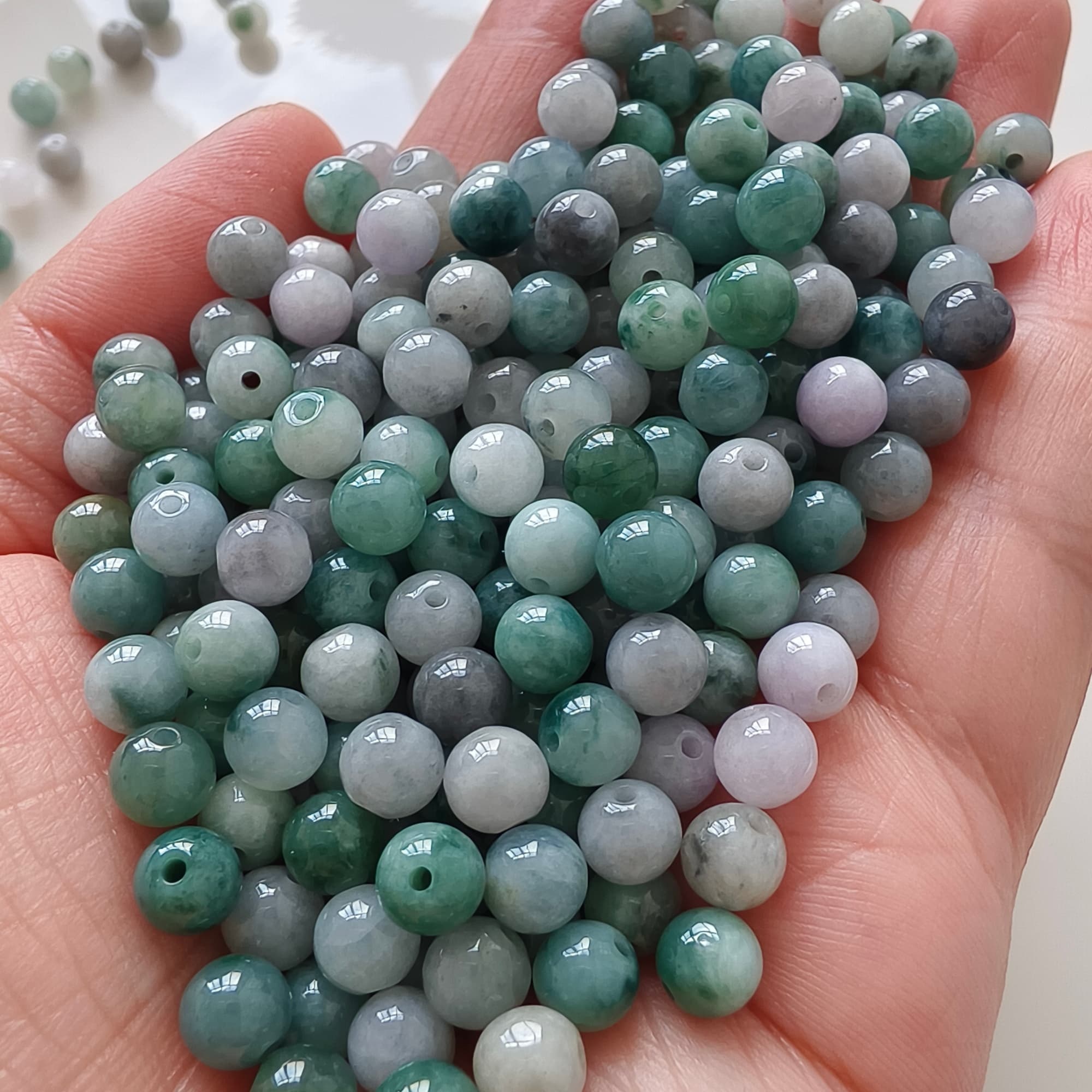DDP 50pcs 6mm Natural Certificated Type A Green White Moss In Snow Burmese Jadeite Round Beads