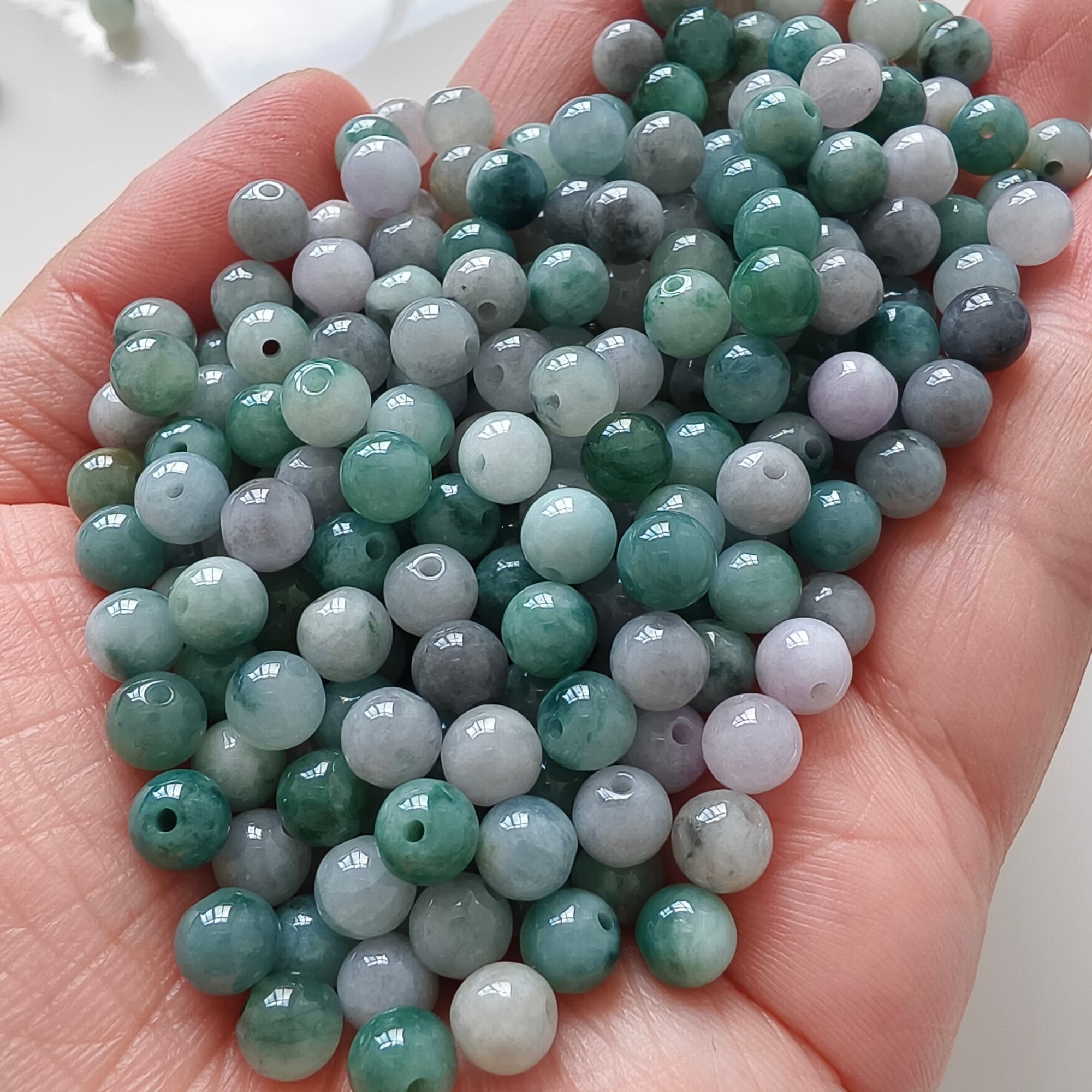 DDP 50pcs 6mm Natural Certificated Type A Green White Moss In Snow Burmese Jadeite Round Beads