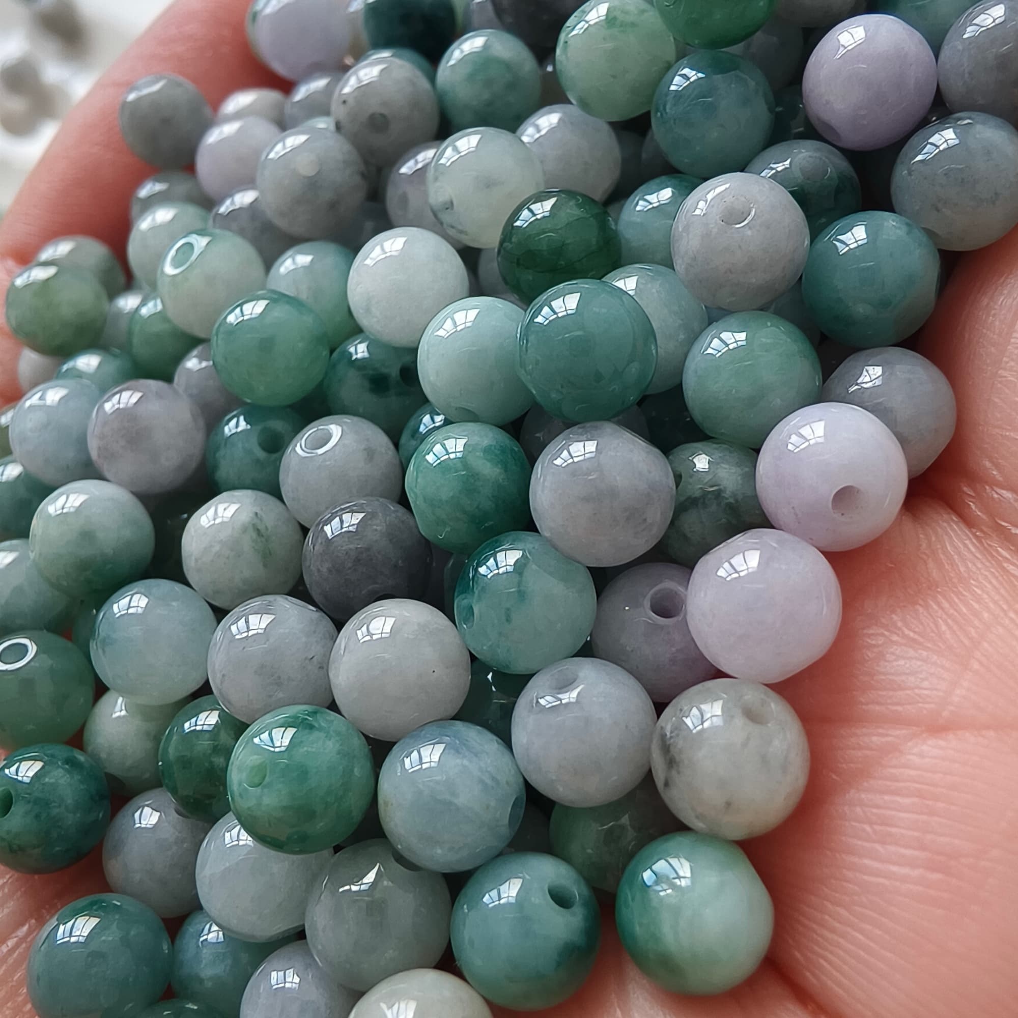 DDP 50pcs 6mm Natural Certificated Type A Green White Moss In Snow Burmese Jadeite Round Beads