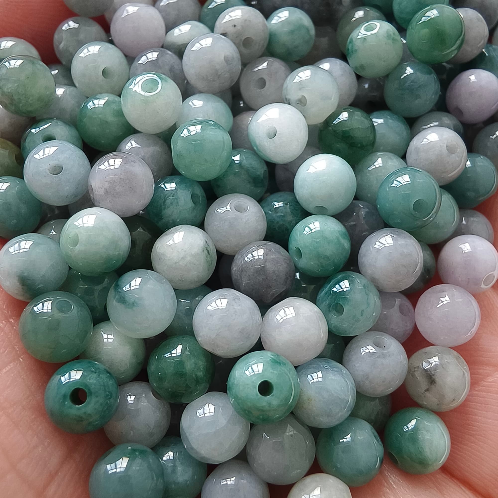 DDP 50pcs 6mm Natural Certificated Type A Green White Moss In Snow Burmese Jadeite Round Beads