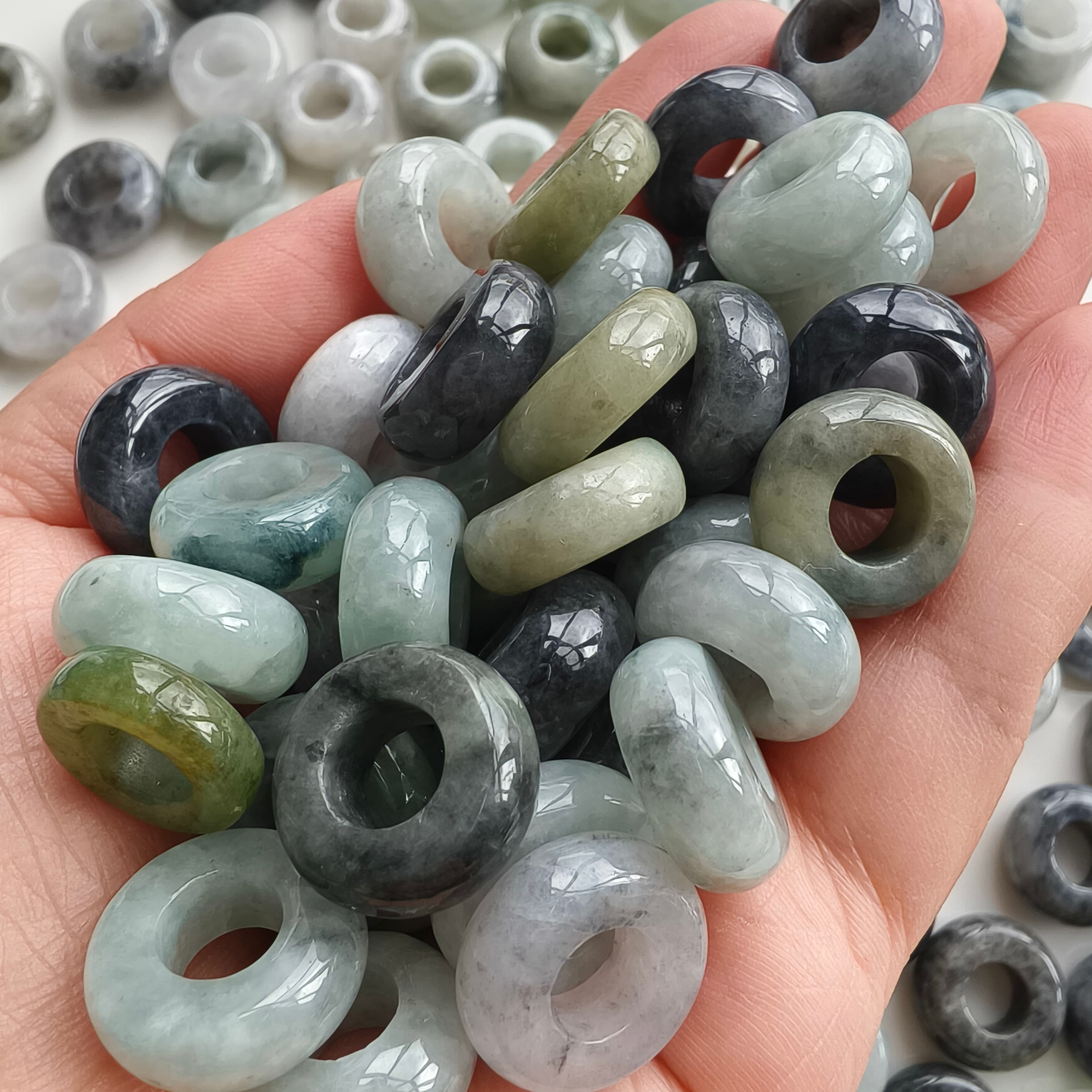 DDP 10pcs 16-17mm Natural Type A Untreated Black Chicken Species Green White Burmese Jadeite Donut And Ring Beads
