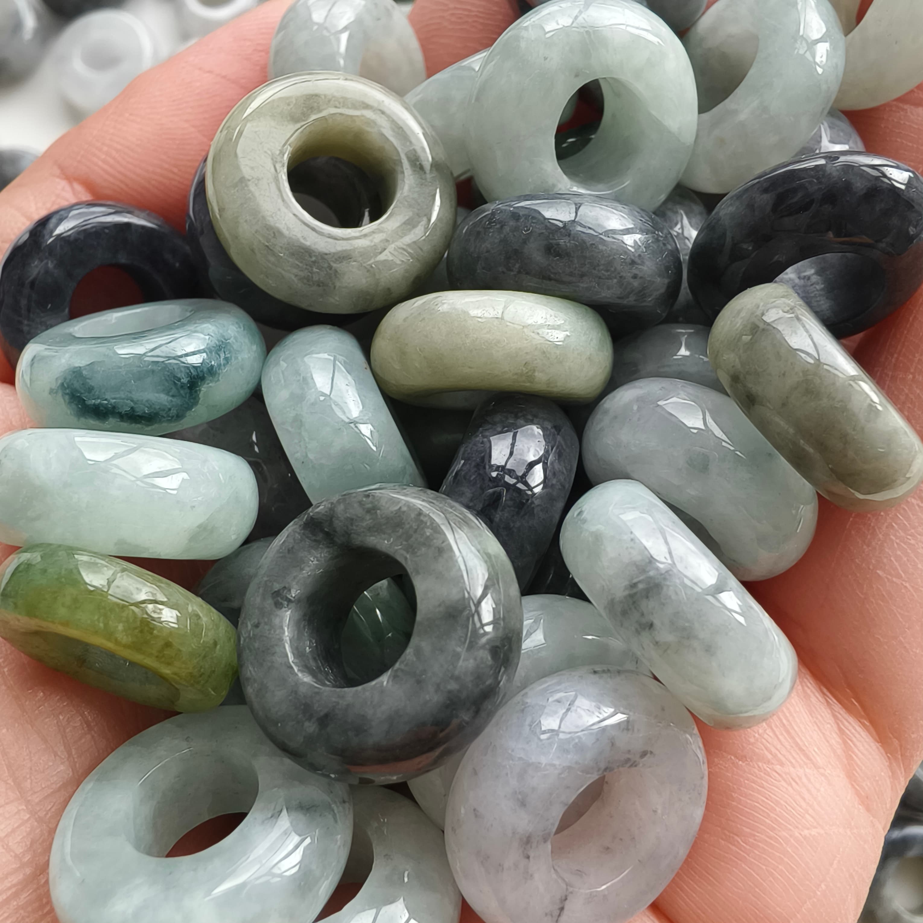 DDP 10pcs 16-17mm Natural Type A Untreated Black Chicken Species Green White Burmese Jadeite Donut And Ring Beads