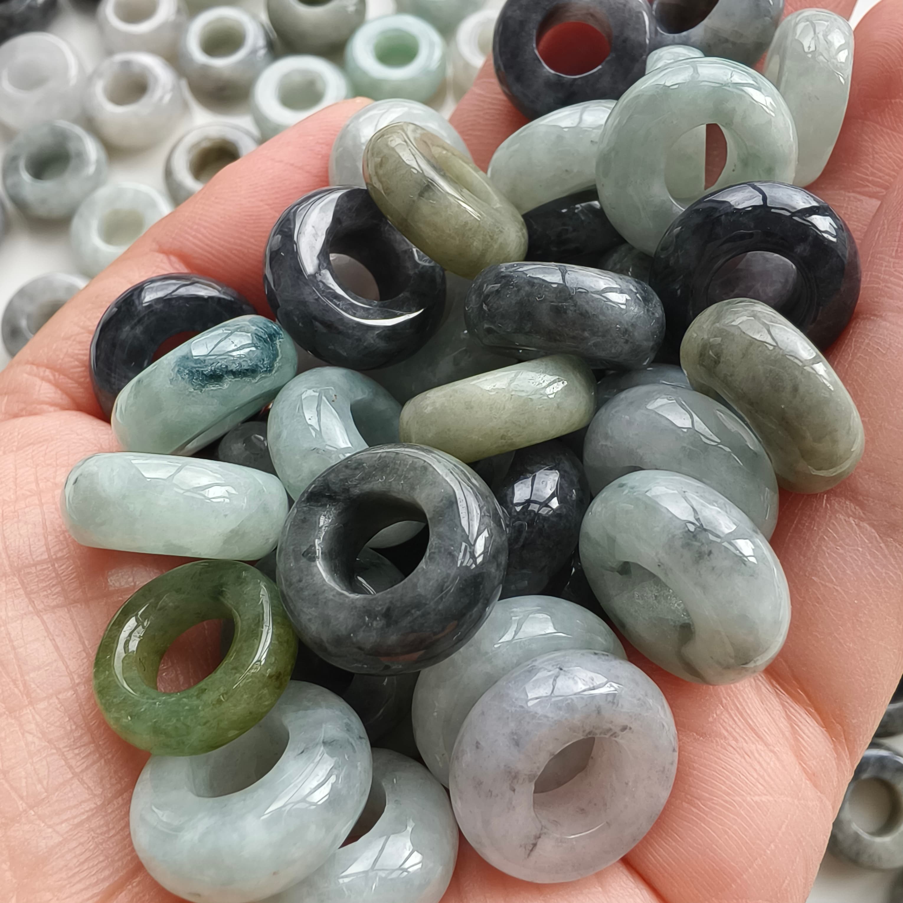DDP 10pcs 16-17mm Natural Type A Untreated Black Chicken Species Green White Burmese Jadeite Donut And Ring Beads