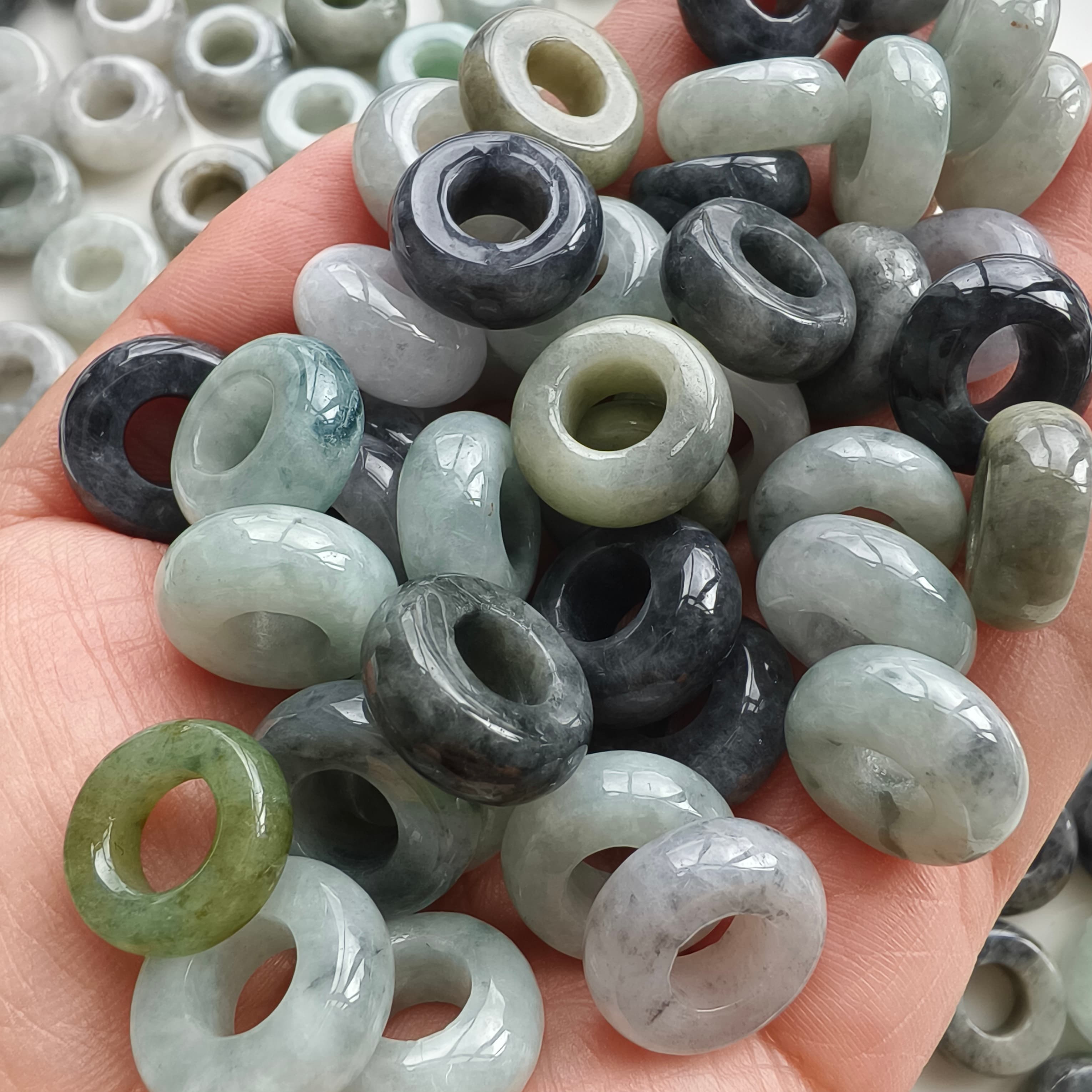 DDP 10pcs 16-17mm Natural Type A Untreated Black Chicken Species Green White Burmese Jadeite Donut And Ring Beads