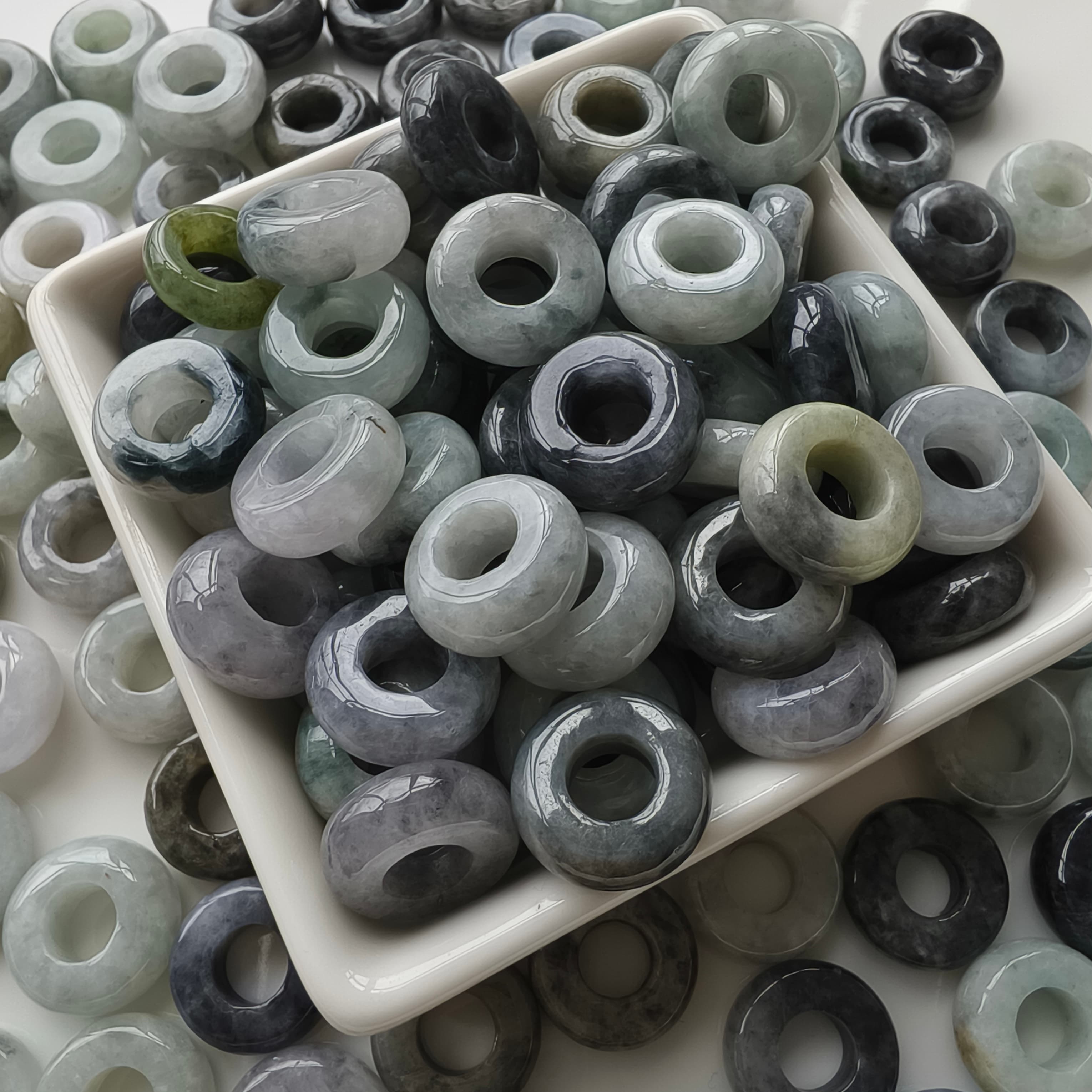 DDP 10pcs 16-17mm Natural Type A Untreated Black Chicken Species Green White Burmese Jadeite Donut And Ring Beads