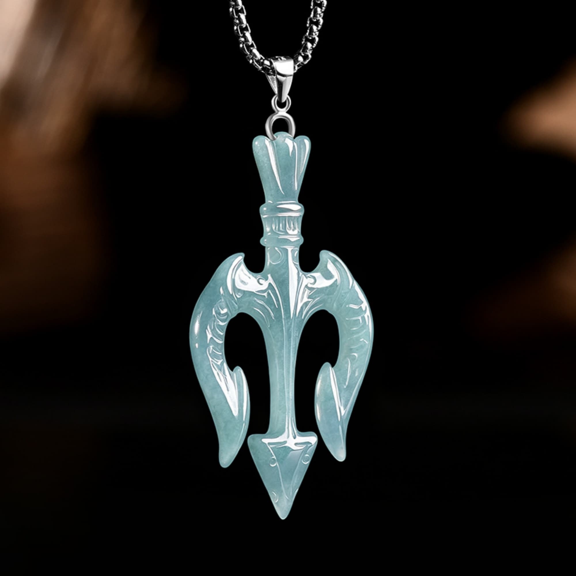 DDP 58mm Natural Certificated Type A Untreated Blue Watery Guatemalan Jadeite Trident of Neptune Pendant