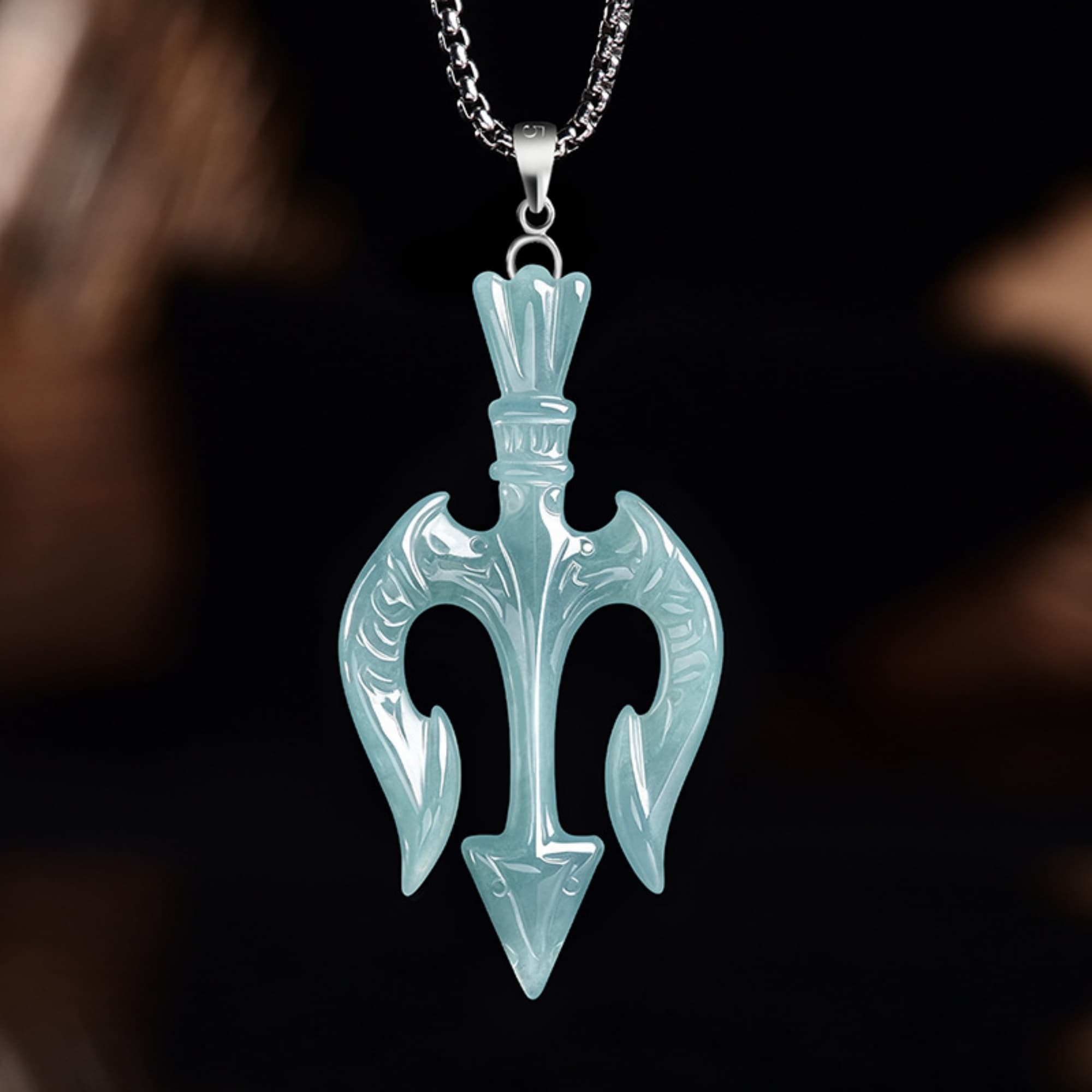 DDP 58mm Natural Certificated Type A Untreated Blue Watery Guatemalan Jadeite Trident of Neptune Pendant