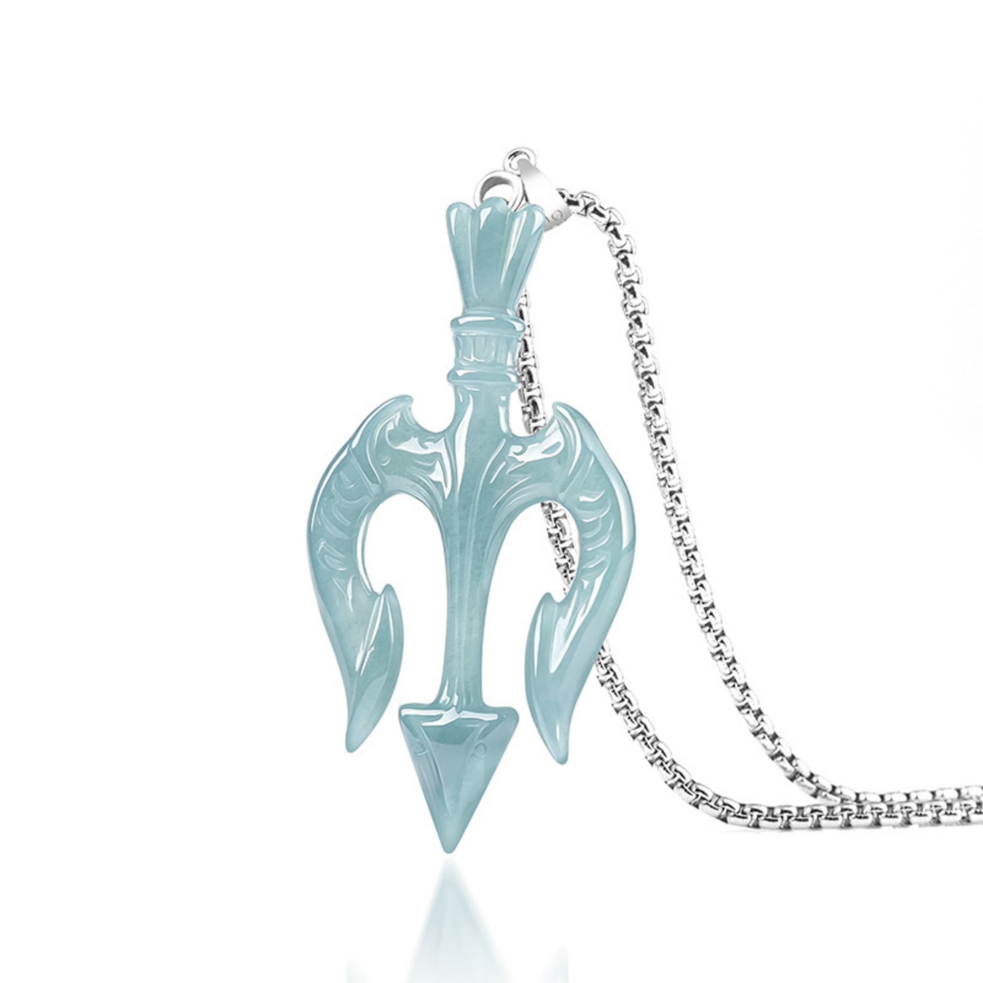 DDP 58mm Natural Certificated Type A Untreated Blue Watery Guatemalan Jadeite Trident of Neptune Pendant