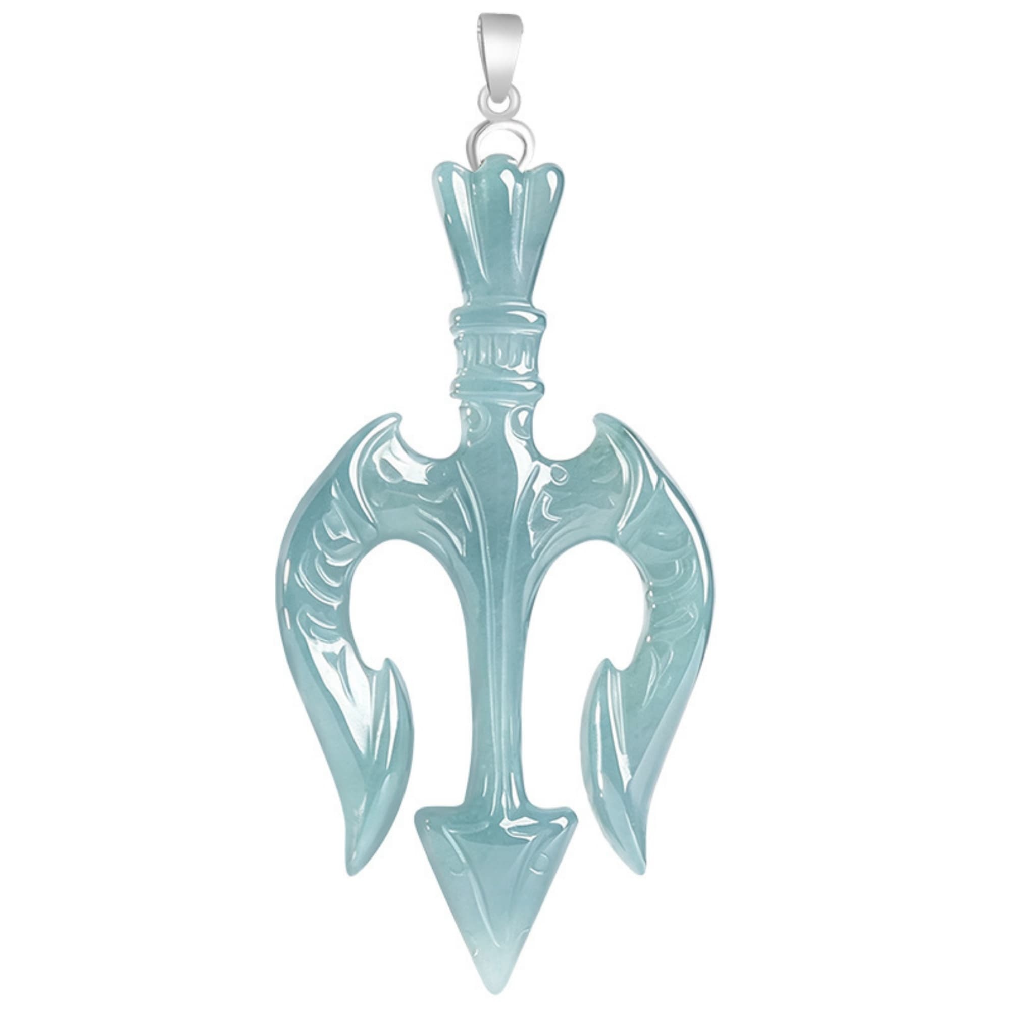 DDP 58mm Natural Certificated Type A Untreated Blue Watery Guatemalan Jadeite Trident of Neptune Pendant