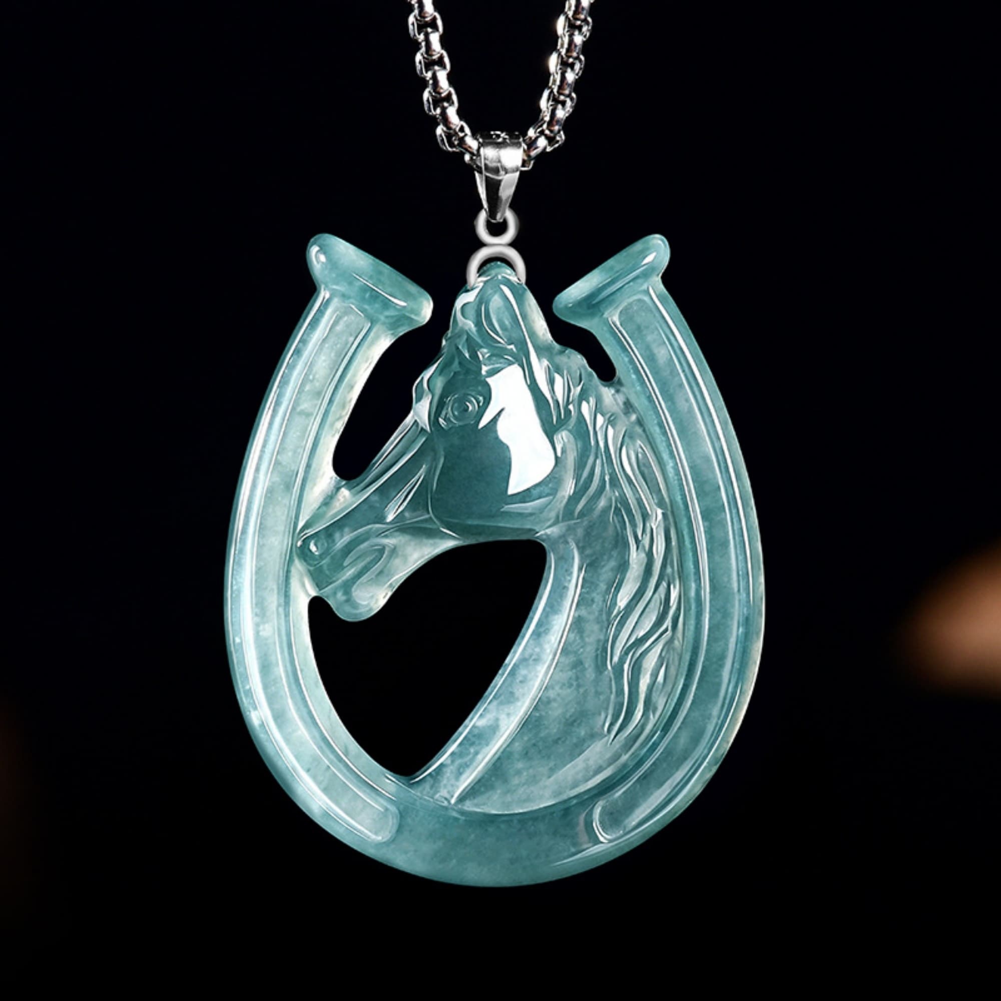 DDP 45.5mm Natural Certificated Type A Untreated Blue Watery Guatemalan Jadeite Horseshoe Shaped Pendant