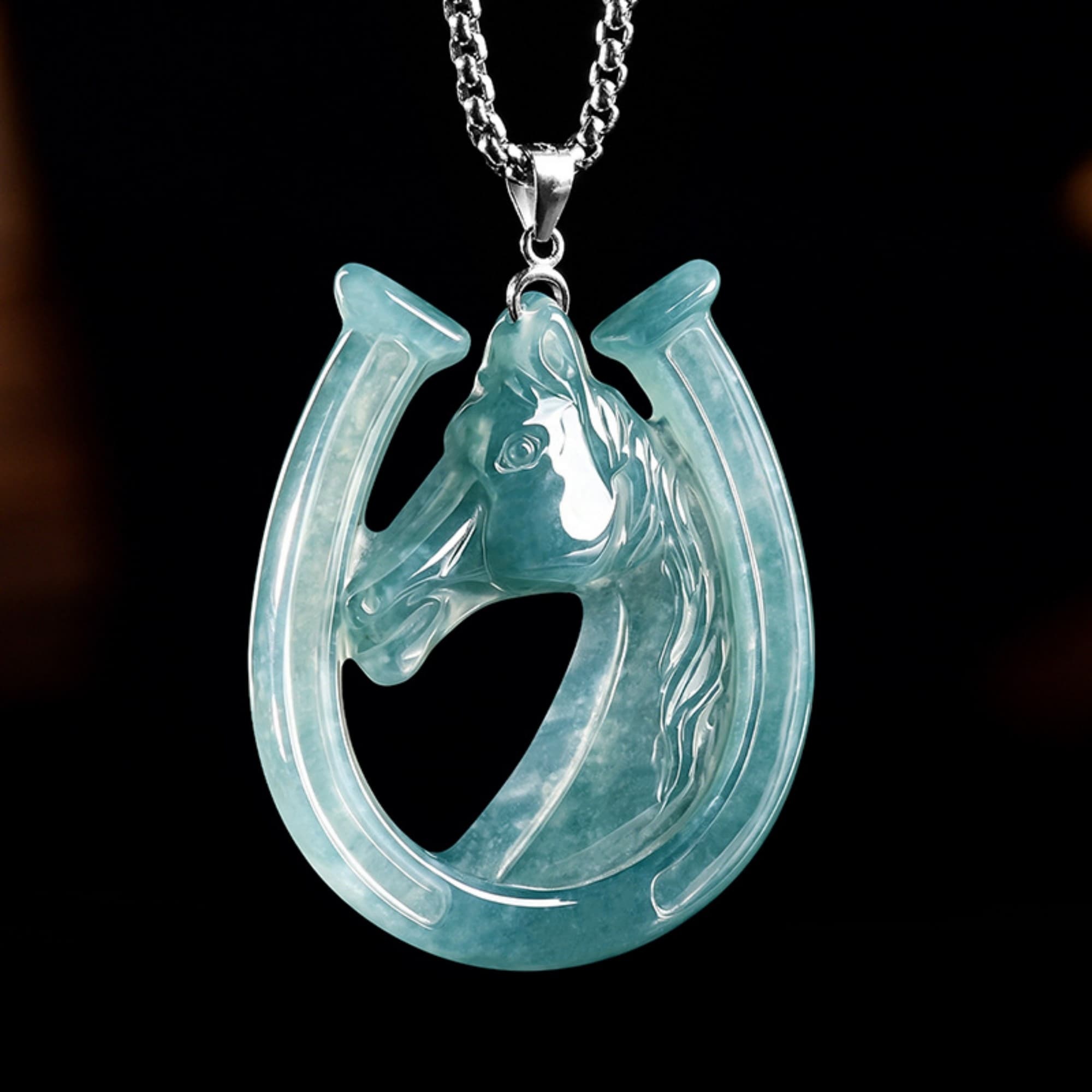 DDP 45.5mm Natural Certificated Type A Untreated Blue Watery Guatemalan Jadeite Horseshoe Shaped Pendant