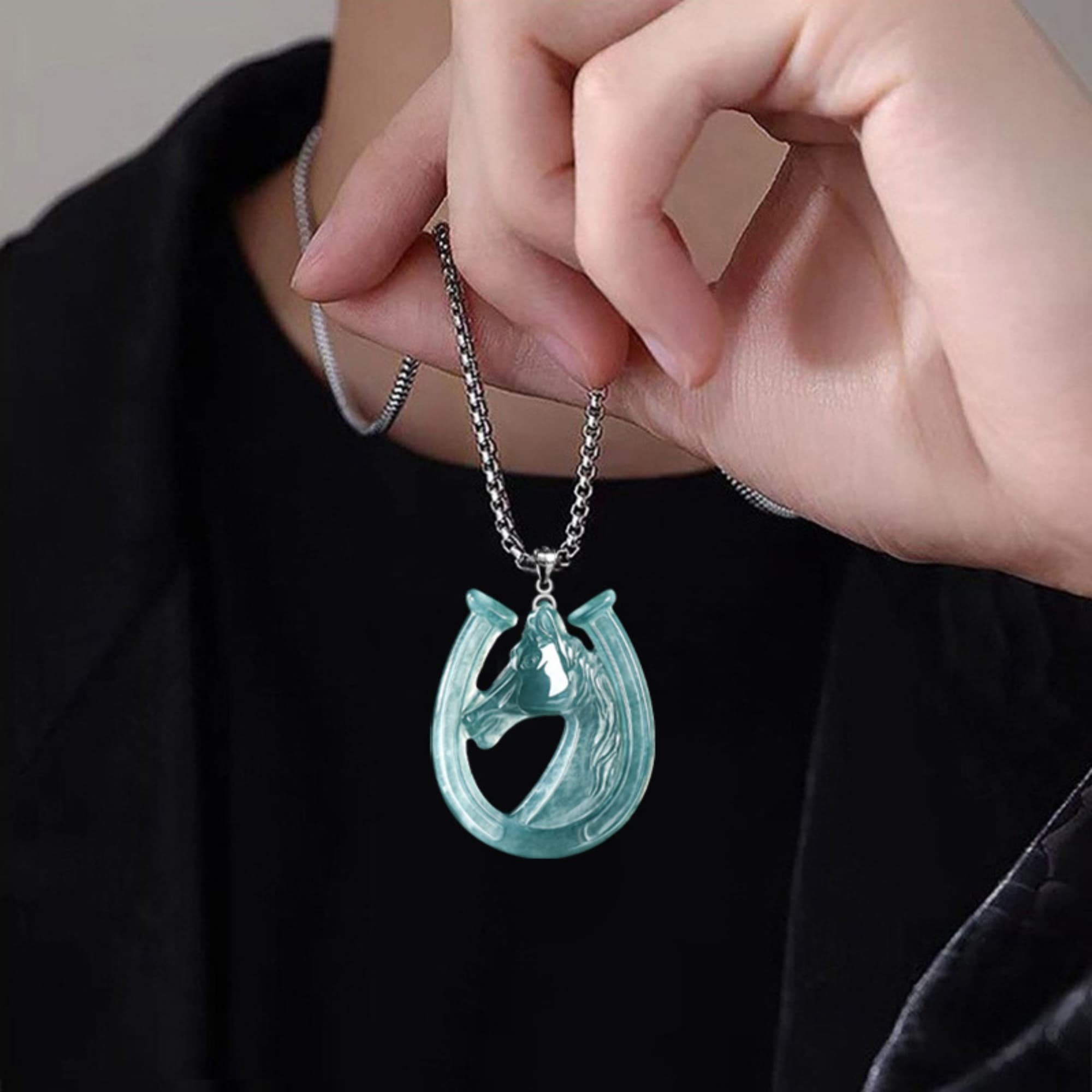 DDP 45.5mm Natural Certificated Type A Untreated Blue Watery Guatemalan Jadeite Horseshoe Shaped Pendant