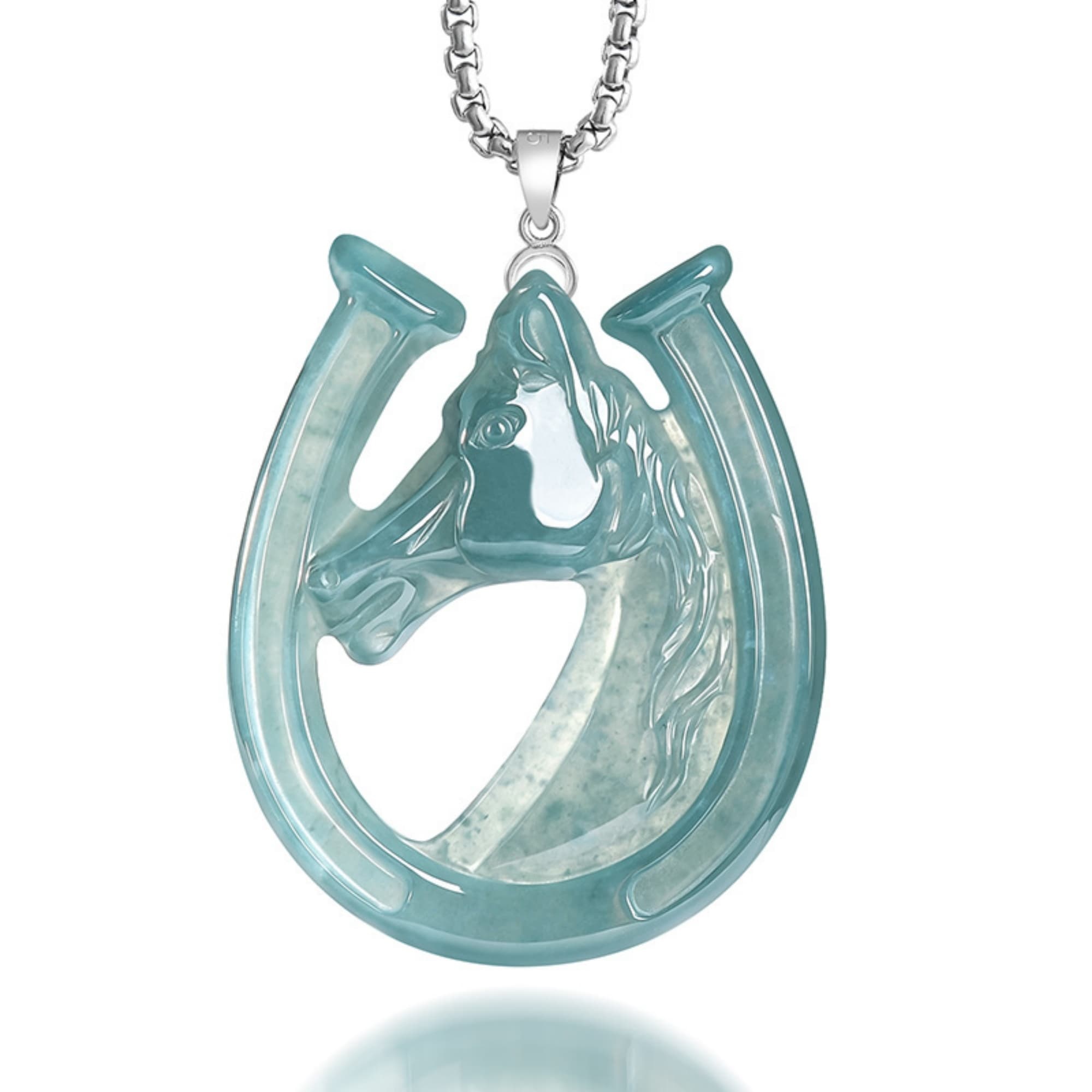 DDP 45.5mm Natural Certificated Type A Untreated Blue Watery Guatemalan Jadeite Horseshoe Shaped Pendant