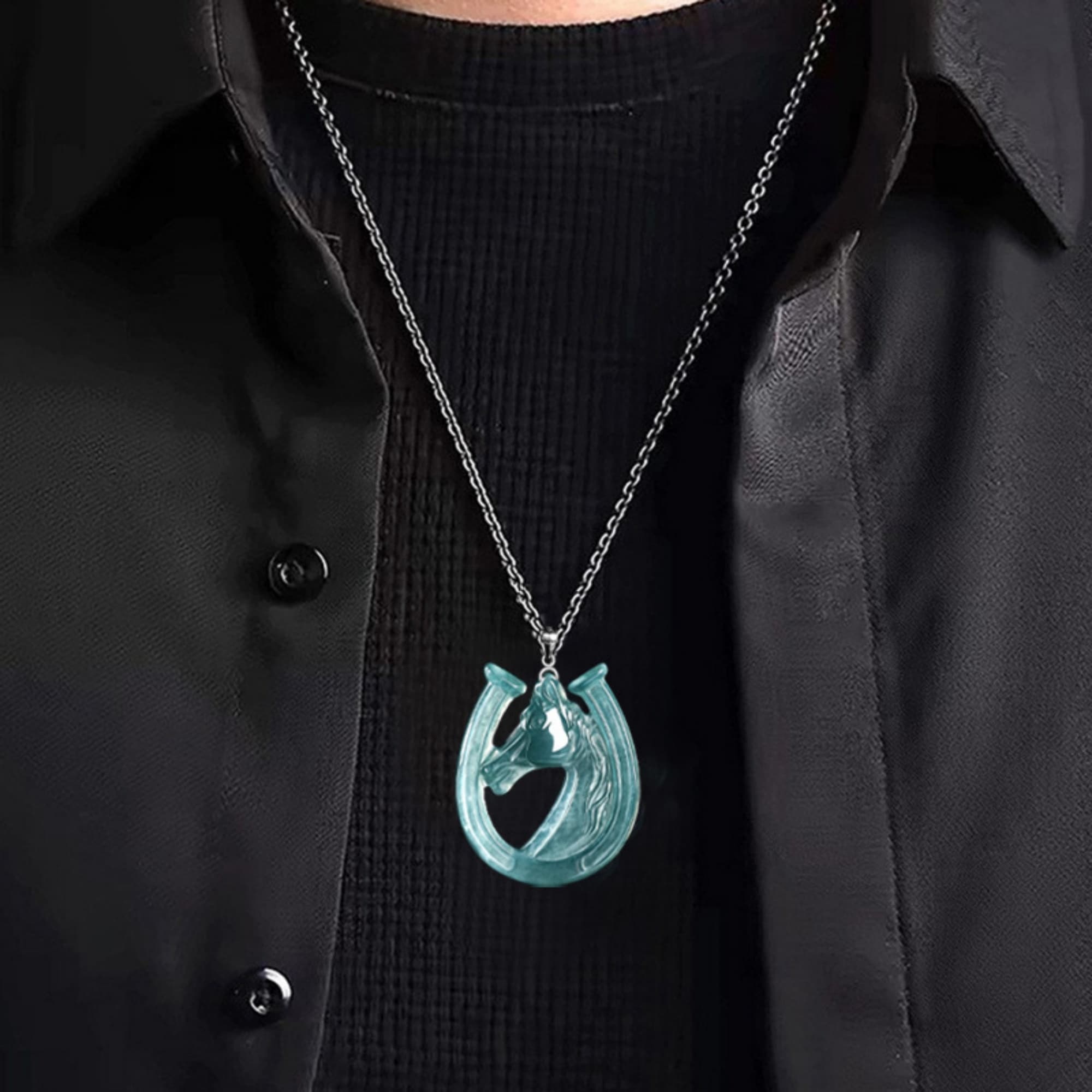 DDP 45.5mm Natural Certificated Type A Untreated Blue Watery Guatemalan Jadeite Horseshoe Shaped Pendant