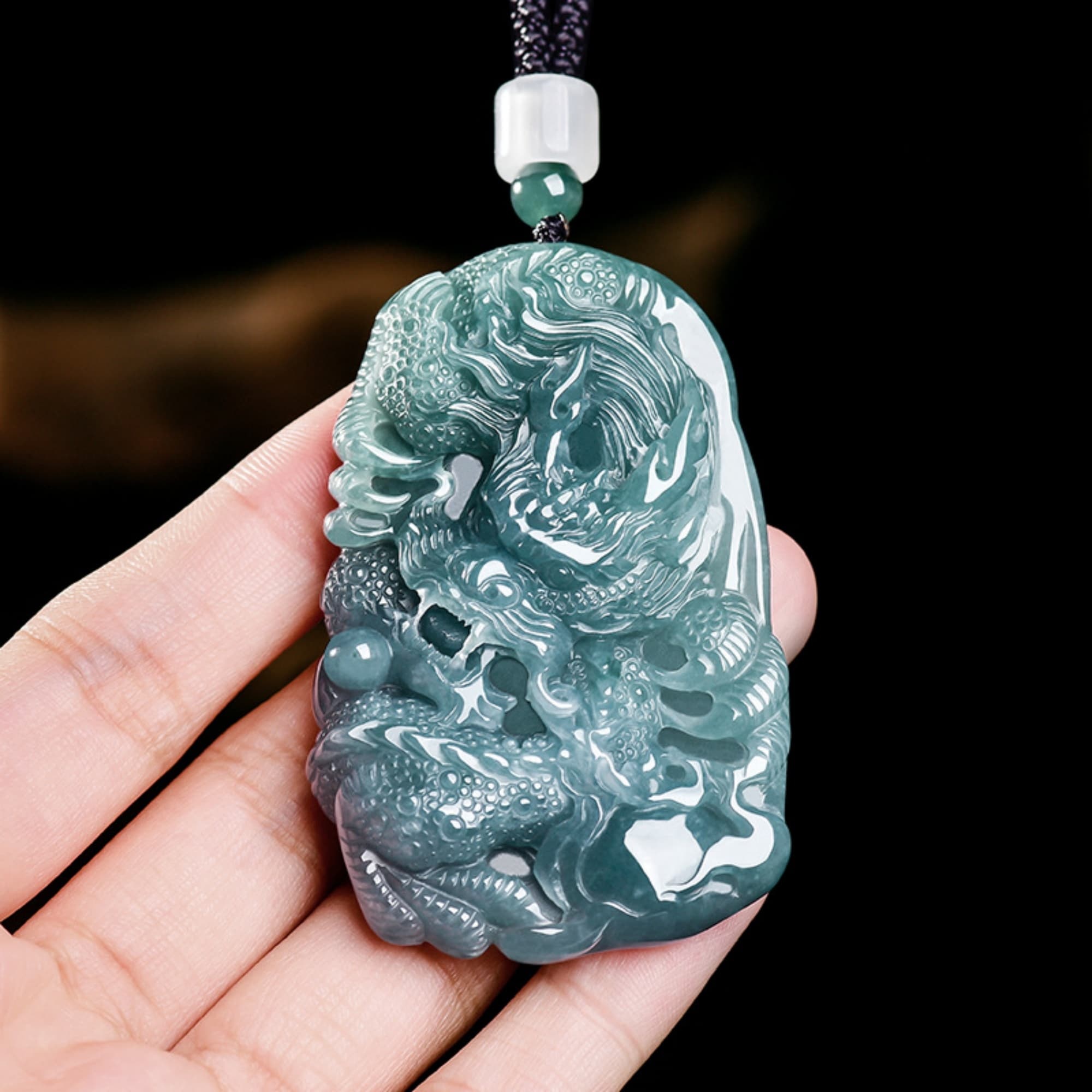 DDP 60.5mm Natural Certificated Type A Untreated Blue Watery Guatemalan Jadeite Dragon Amulet Pendant