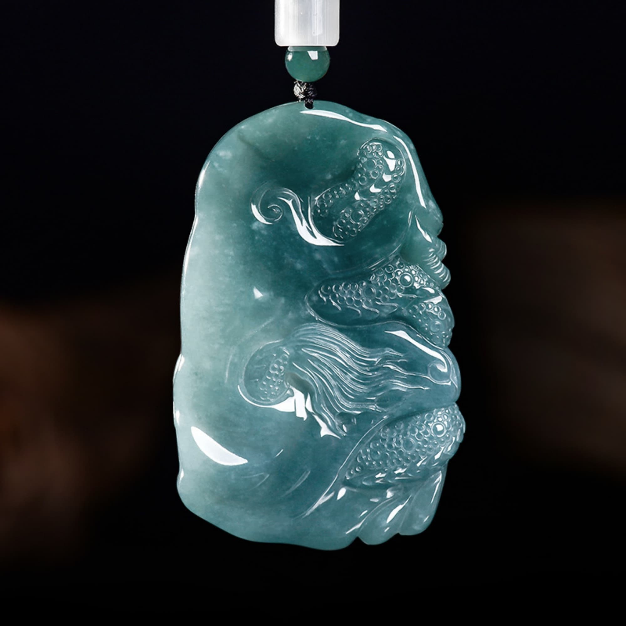 DDP 60.5mm Natural Certificated Type A Untreated Blue Watery Guatemalan Jadeite Dragon Amulet Pendant