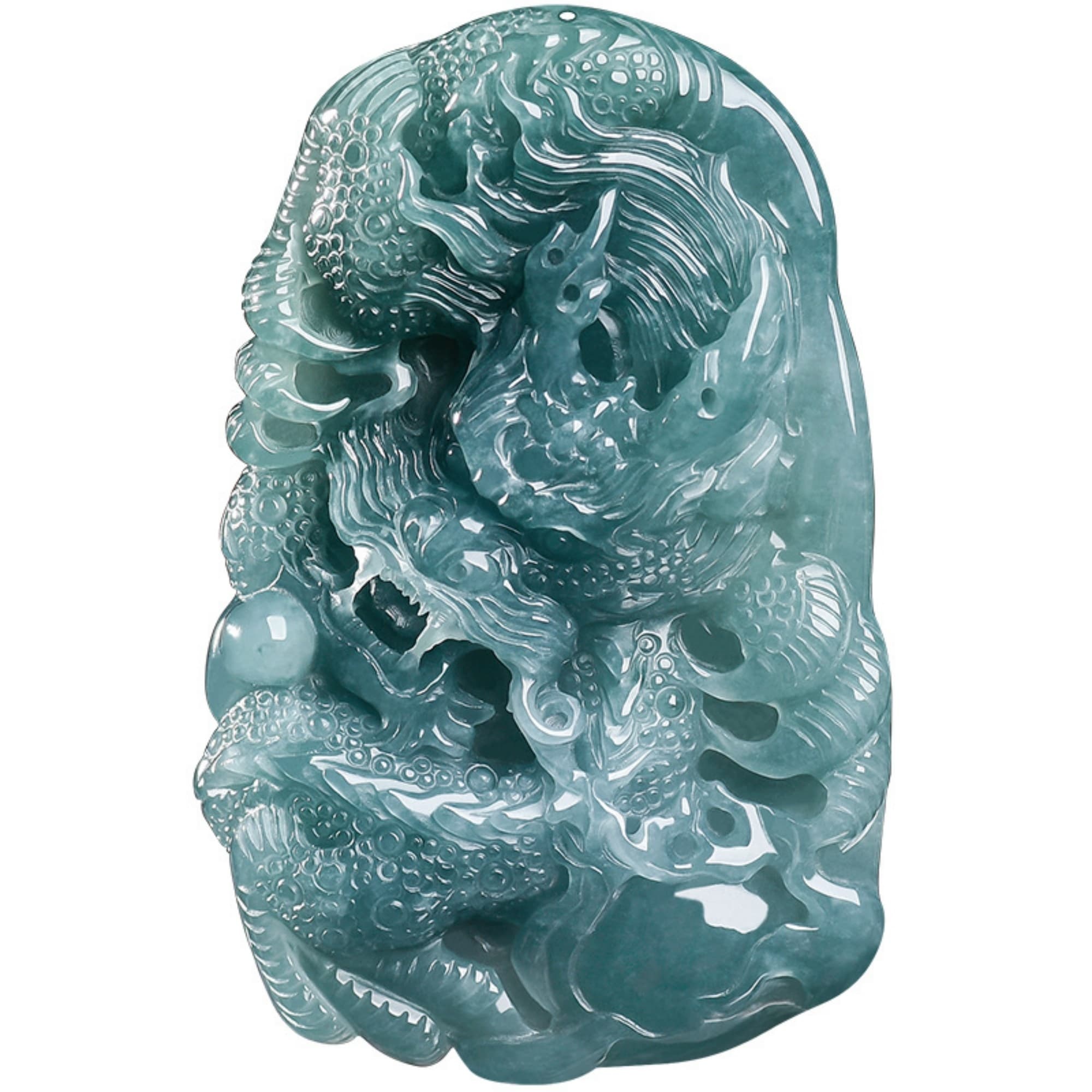 DDP 60.5mm Natural Certificated Type A Untreated Blue Watery Guatemalan Jadeite Dragon Amulet Pendant