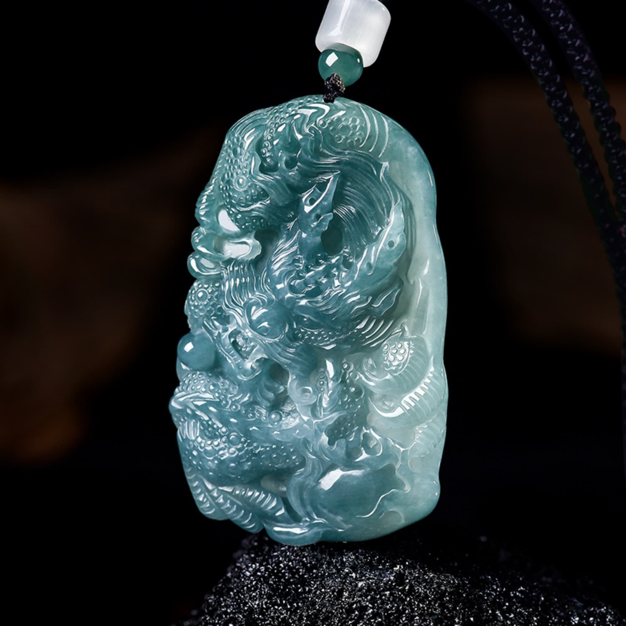 DDP 60.5mm Natural Certificated Type A Untreated Blue Watery Guatemalan Jadeite Dragon Amulet Pendant