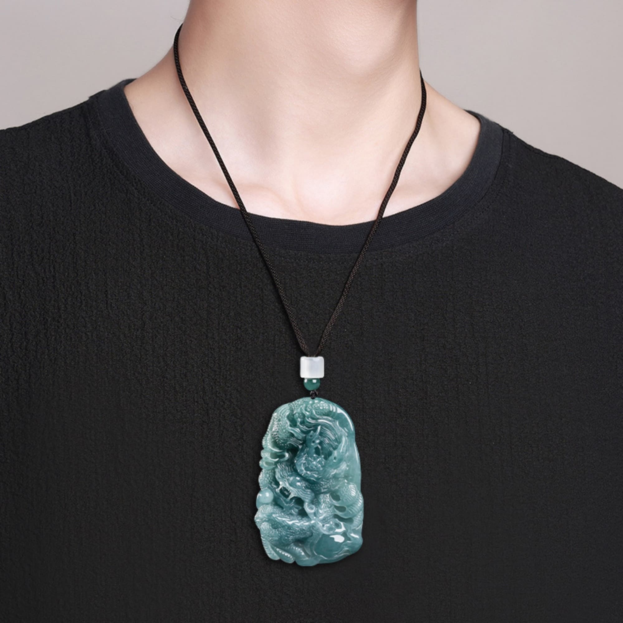 DDP 60.5mm Natural Certificated Type A Untreated Blue Watery Guatemalan Jadeite Dragon Amulet Pendant