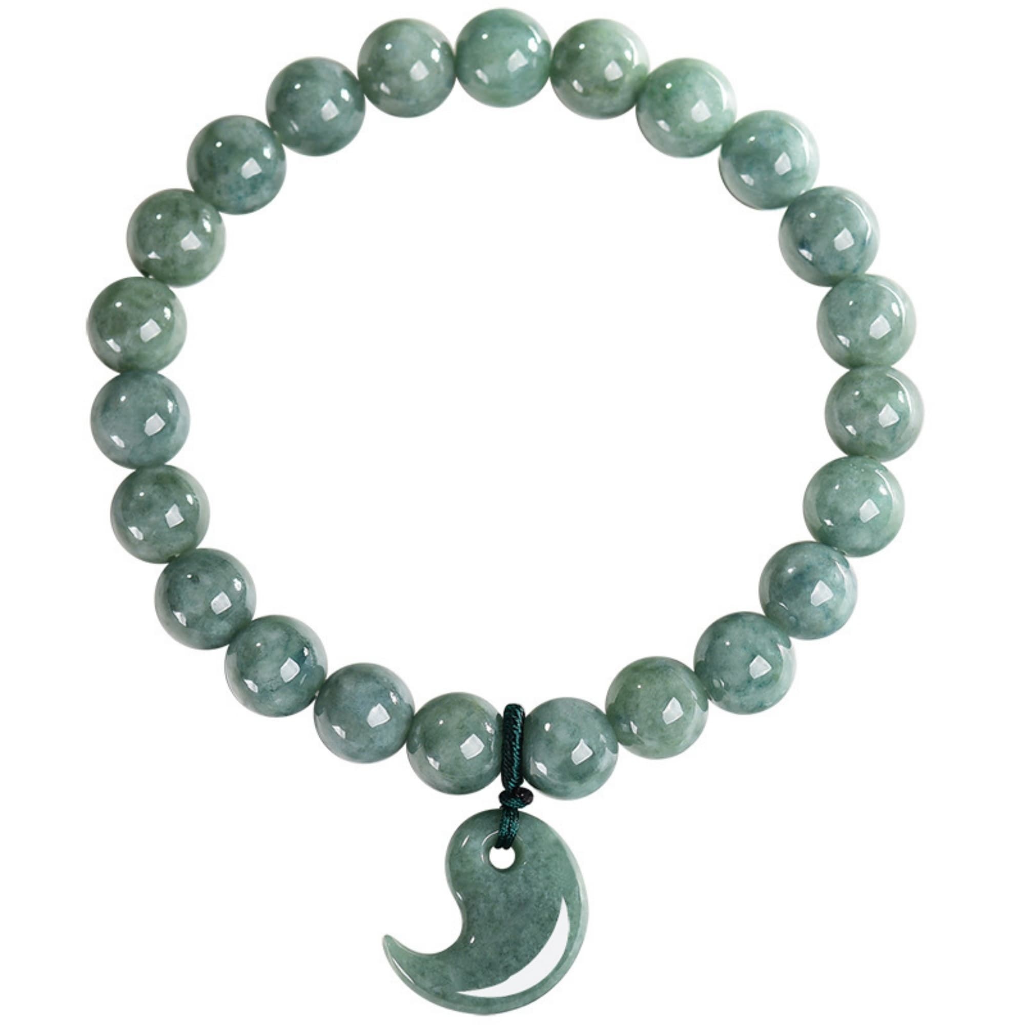 DDP 14-16cm Natural Certificated Type A Bean Green Burmese Jadeite Round Beads Magatama Bracelet