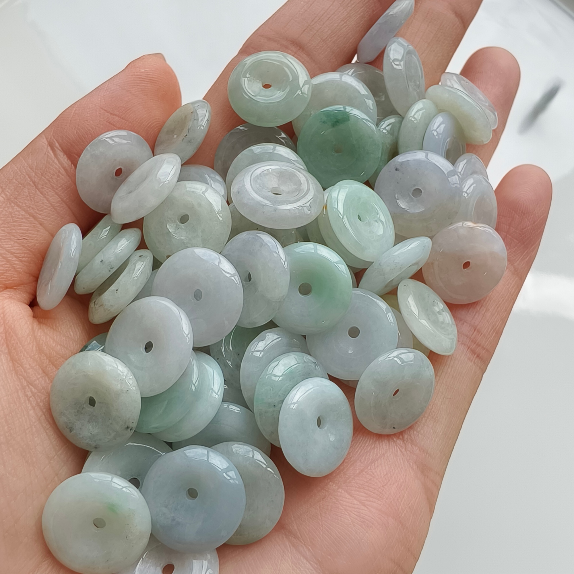 DDP 20pcs 12.5mm Natural Type A Untreated Icy Green White Burmese Jadeite Safety Buckle Beads