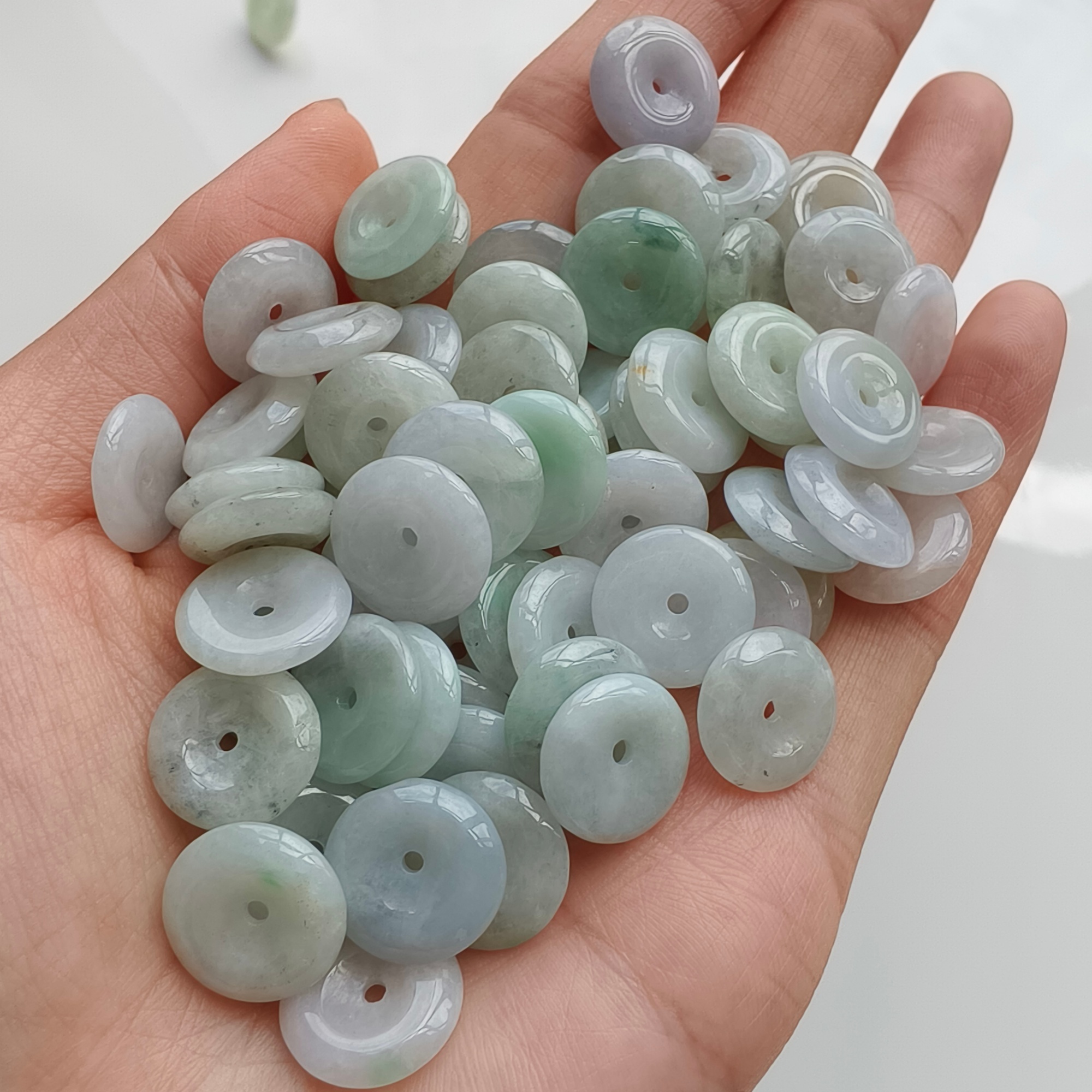 DDP 20pcs 12.5mm Natural Type A Untreated Icy Green White Burmese Jadeite Safety Buckle Beads