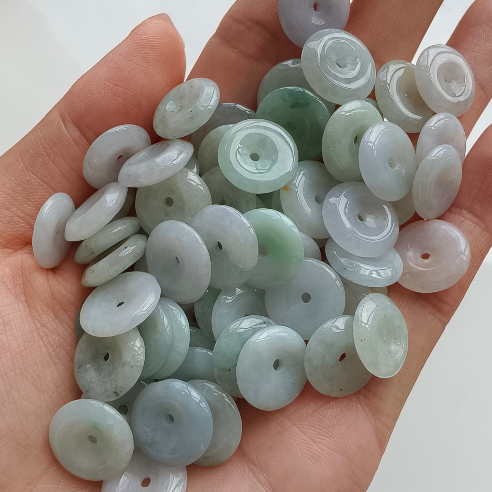 DDP 20pcs 12.5mm Natural Type A Untreated Icy Green White Burmese Jadeite Safety Buckle Beads