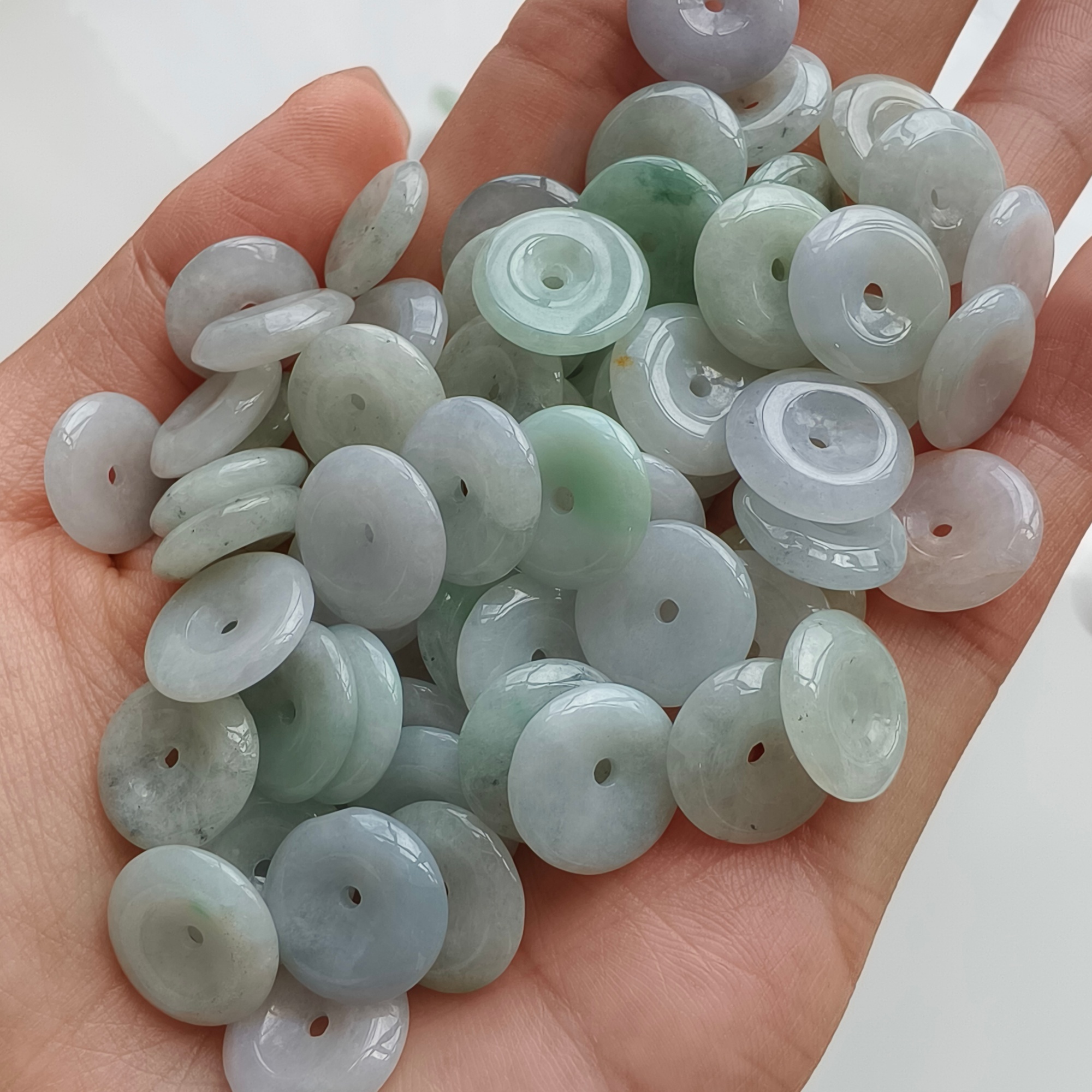 DDP 20pcs 12.5mm Natural Type A Untreated Icy Green White Burmese Jadeite Safety Buckle Beads