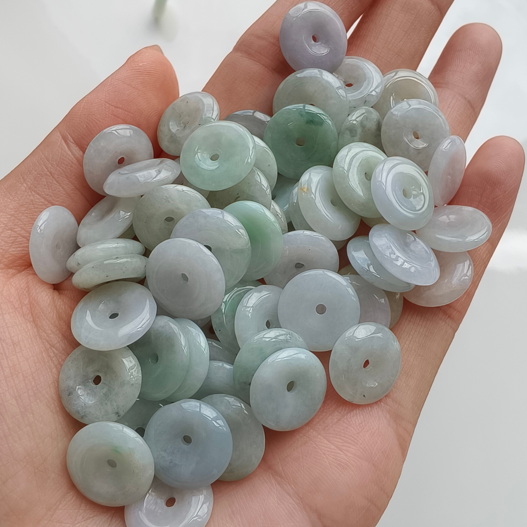 DDP 20pcs 12.5mm Natural Type A Untreated Icy Green White Burmese Jadeite Safety Buckle Beads
