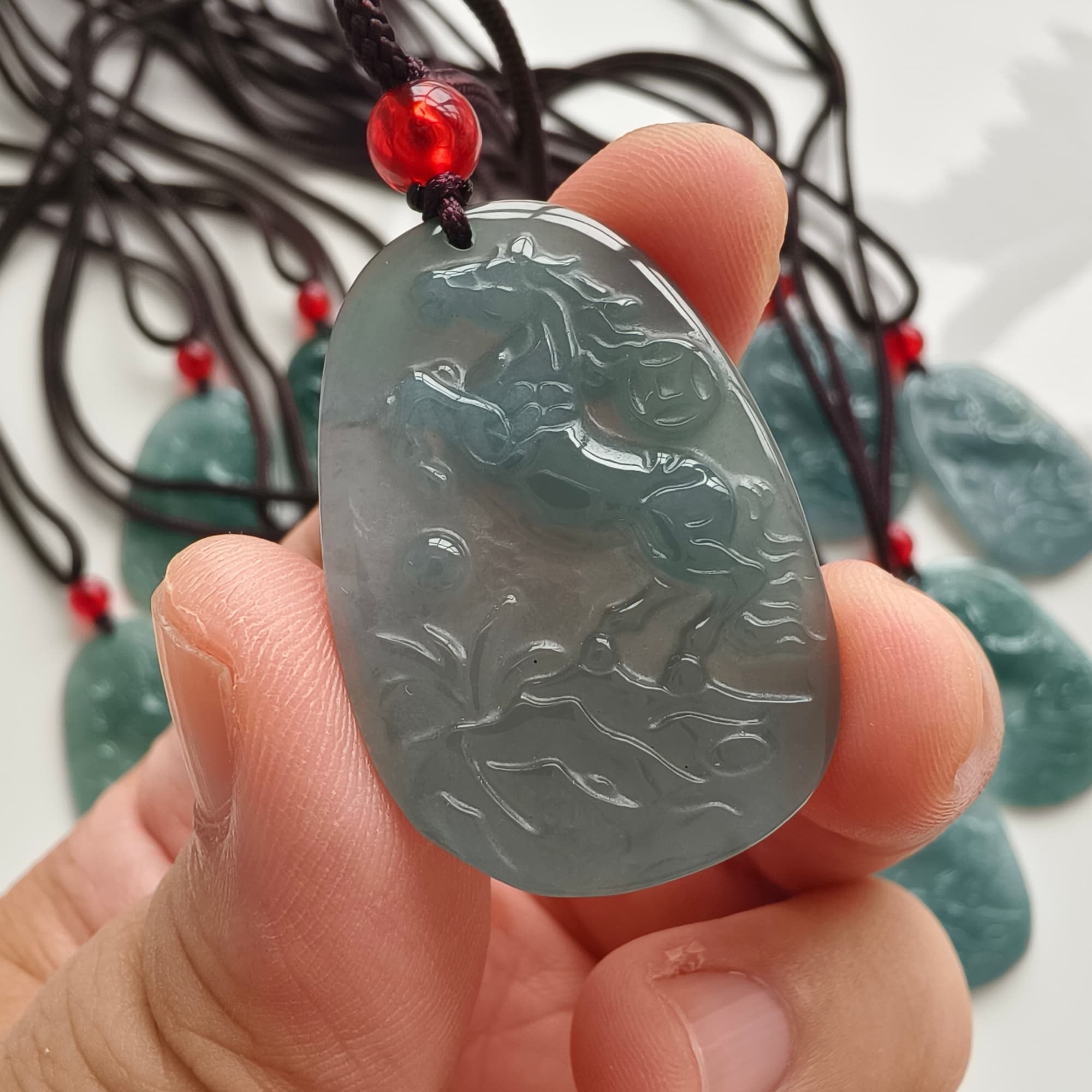 DDP 36.5mm Natural Certificated Type A Icy Blue Guatemalan Jadeite Oval Horse Pendant