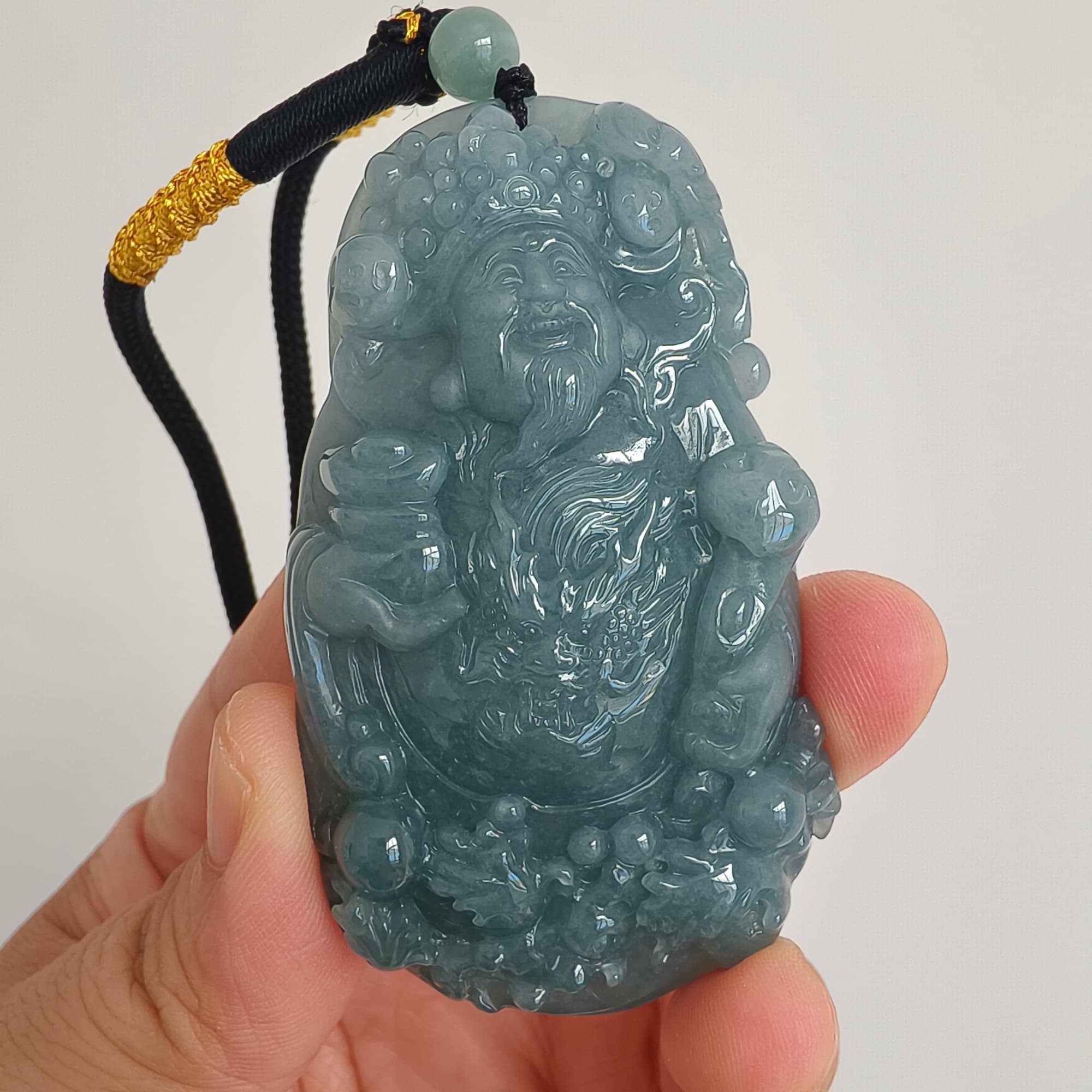 DDP 70.8mm Natural Certificated Type A Blue Guatemalan Jadeite God of Wealth Pendant