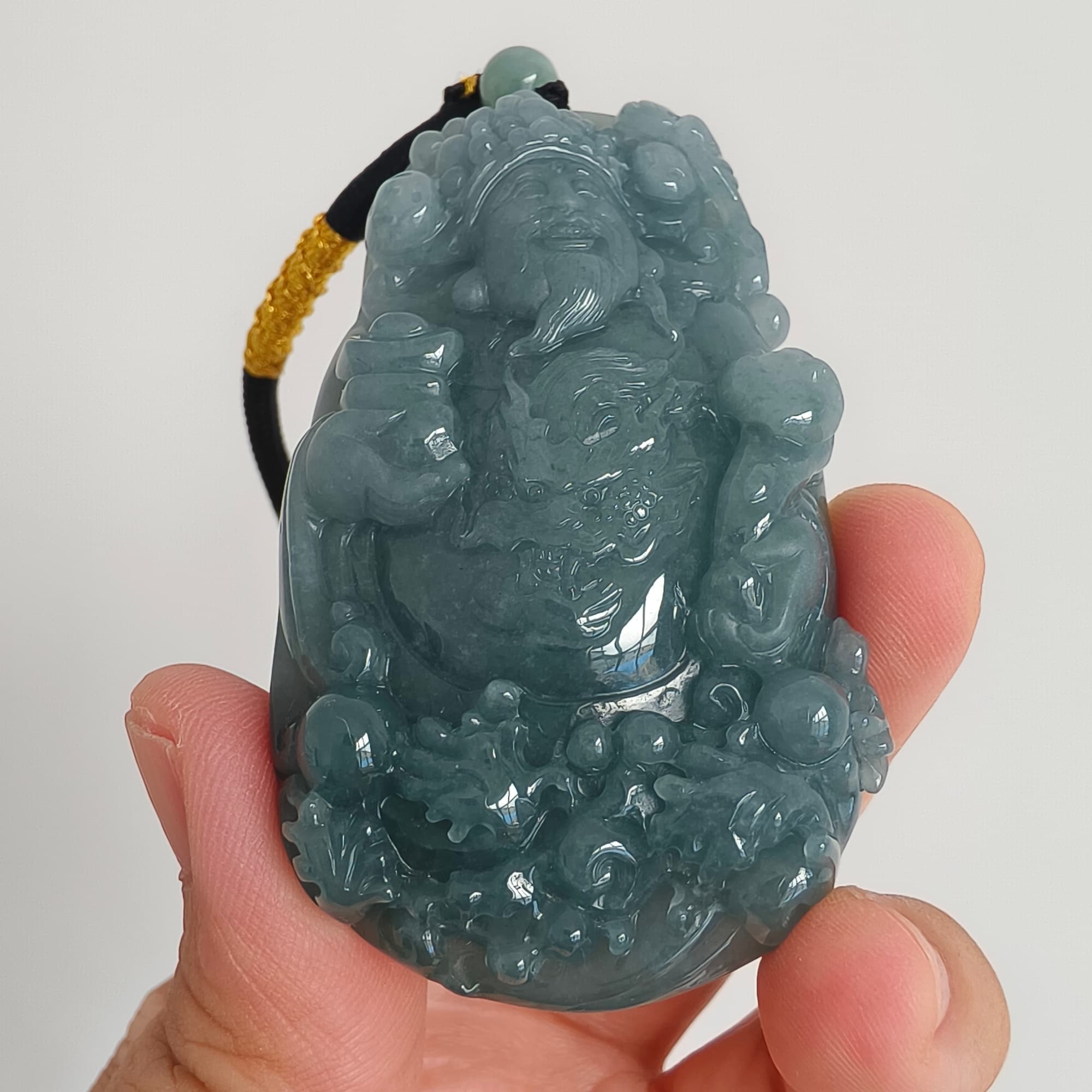 DDP 70.8mm Natural Certificated Type A Blue Guatemalan Jadeite God of Wealth Pendant