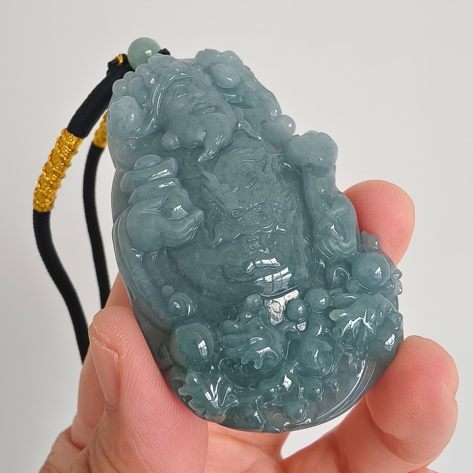 DDP 70.8mm Natural Certificated Type A Blue Guatemalan Jadeite God of Wealth Pendant