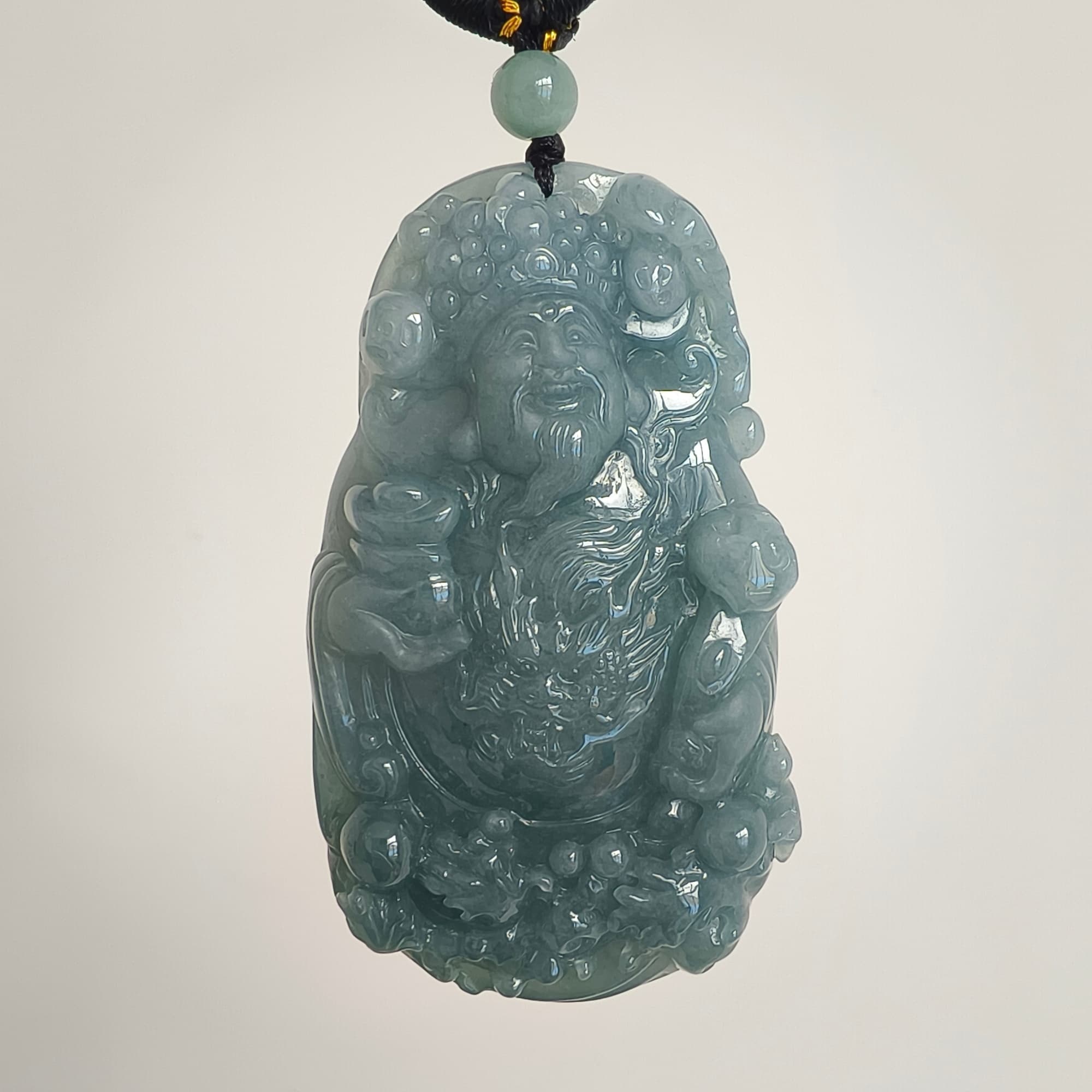 DDP 70.8mm Natural Certificated Type A Blue Guatemalan Jadeite God of Wealth Pendant